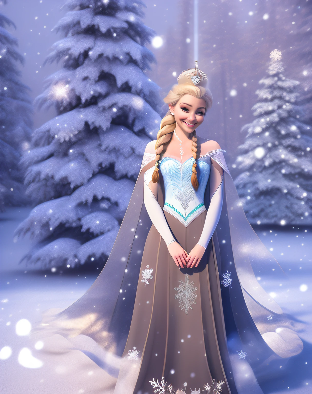 arafed girl in a white dress standing in front of a christmas tree, in the white dress of the snow queen Elsa, as in the cartoon Elsa, sofya emelenko, winter princess, Smiling, As Queen Elsa, Girl photo, ekaterina, ((8K)),