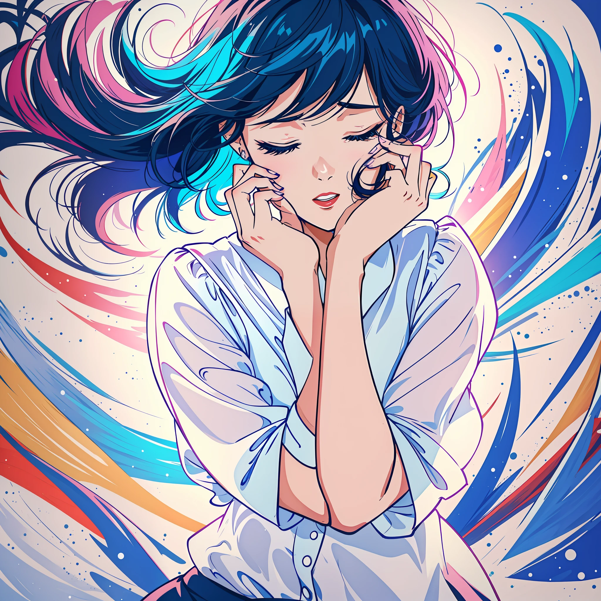 (1garota) The girl is standing, with his hands covering his face. Ela parece estar chorando incontrolavelmente, com os ombros tremendo. The artistic medium is digital illustration, focusing on capturing facial expression and body movement.
