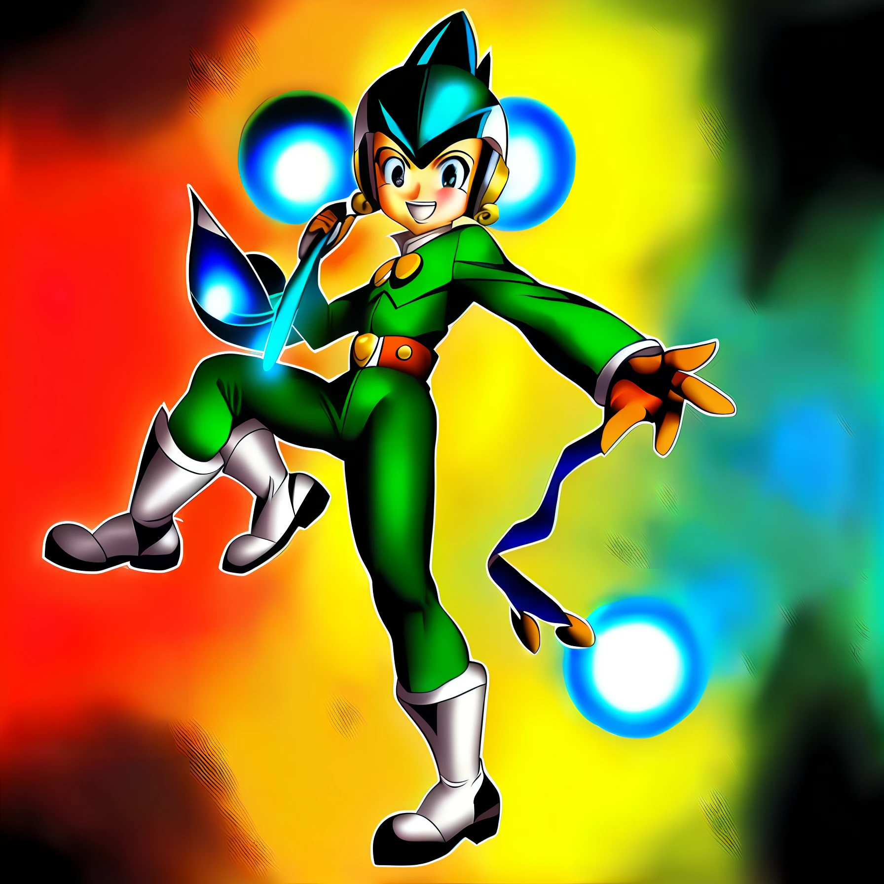 Megaman peleando contra astro Boy en Tokio