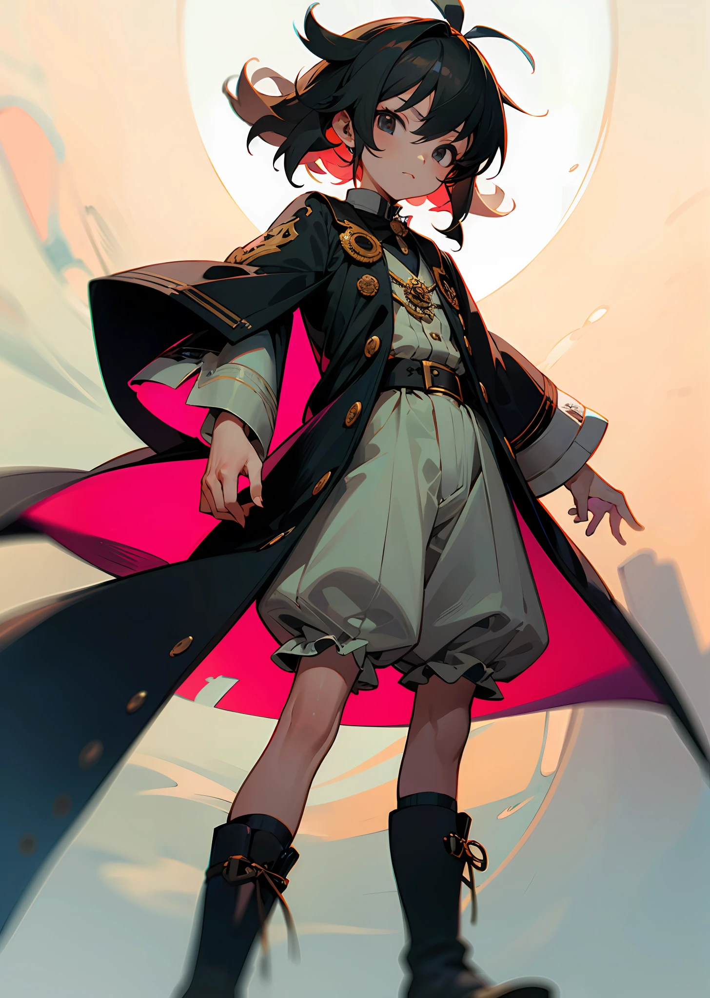 solo, alone, focus on character, calm face, (((shota))), boy, male, (()), cristocratic clothes, victorian clothes, victorian style, kodona, magenta, long sleeves, puffy long sleeves, stockings, boots, fantasy, medieval, spacious shorts, nikers shorts, library, black hair, tousled hair, shaggy hair, protruding hair, puffy hair, black eyes, 8k, HDR, 8k HD, hyper-detalied, detailed character, detailed eyes, detailed face, detailed eyes, dark, low light