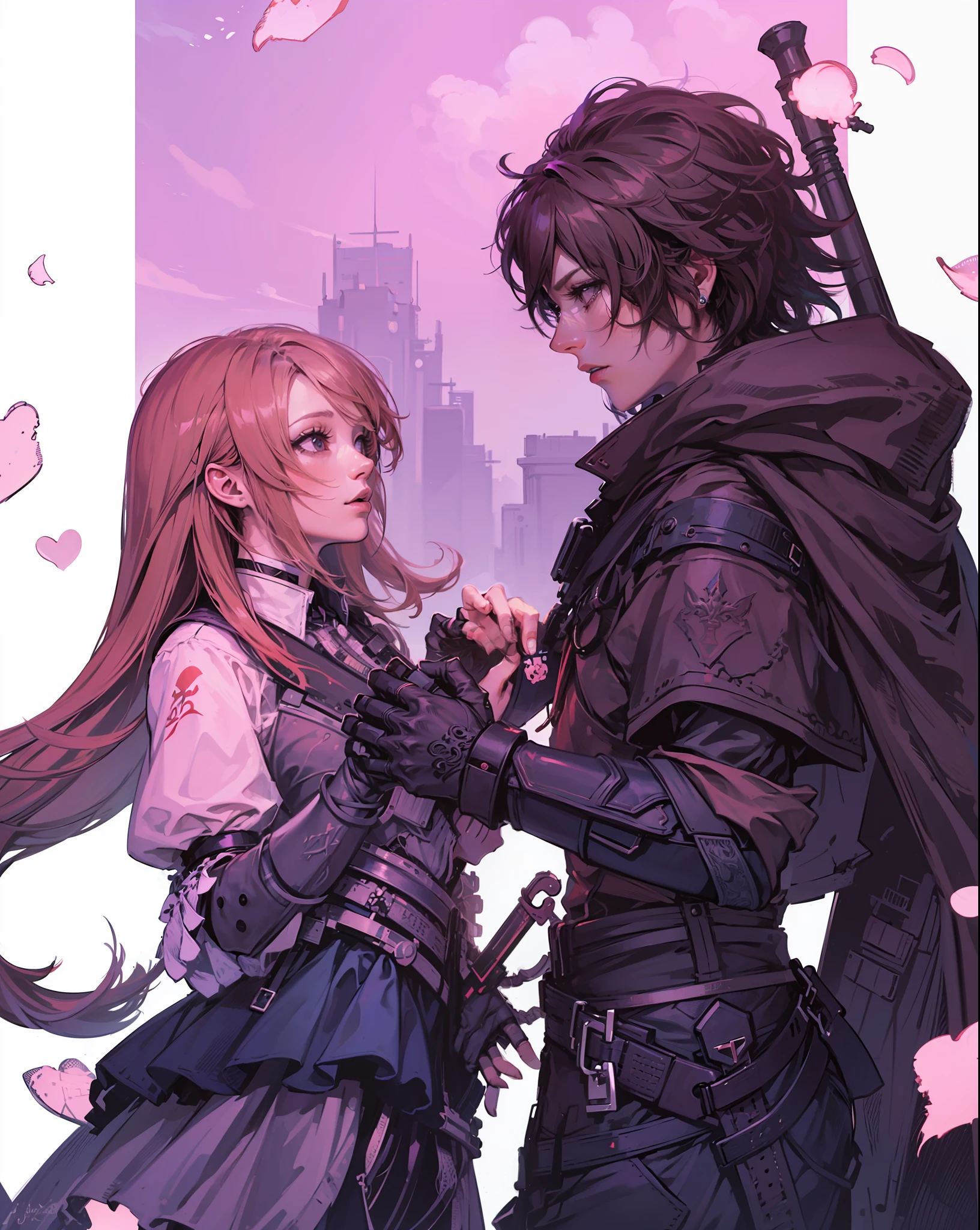 Anime - Imagen de estilo de un hombre y una mujer sosteniendo flores, Arte Zerochan, Caballero y princesa, de final fantasy, Bravely Default II, anime in fantasy style, fanart detallado, Sakimichan y Frank Franzzeta, Fanart de alta calidad, Manga de escenas de castillos, por Kamagurka, Romance de vapor, Corvo Attano, Hidari y Wop, romantic couple