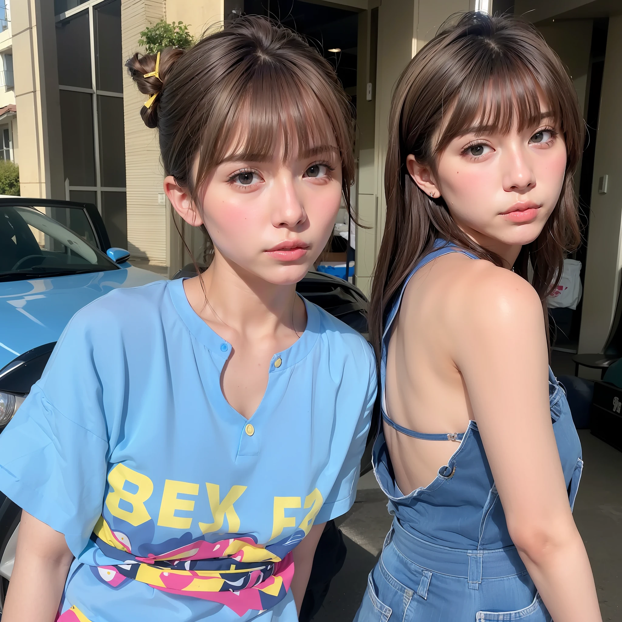 (8K、Raw photography、beste-Qualit、a masterpiece of:1.2)、(realisitic、a photorealistic:1.37)、beste-Qualit、Super-High Resolution、NFSW Backlit、light  leaks、Dynamic lighting、Slim and smooth skin、(pureerosface_v1:1)、Kpop Idol、(beautiful-detailed eyes:1)、(Beautiful Detail Face:1)、(Freebuff:1.2)、ulzzang-6500、1girl in、is standing、Upper body body,,,from the front side、front-facing view、Look at viewers、tiny chest、 arms behind back、a street、