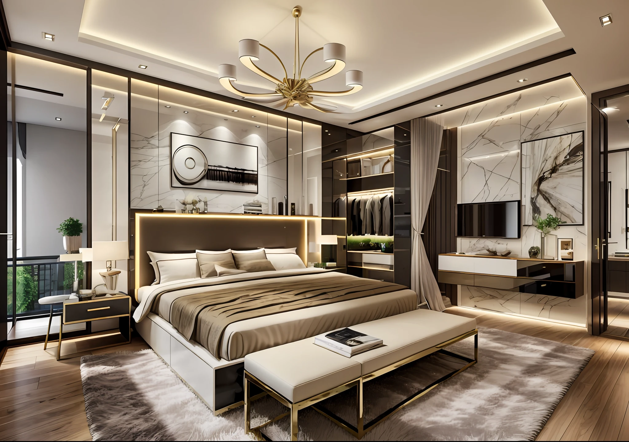 "luxurious bedroom and modern interior design"