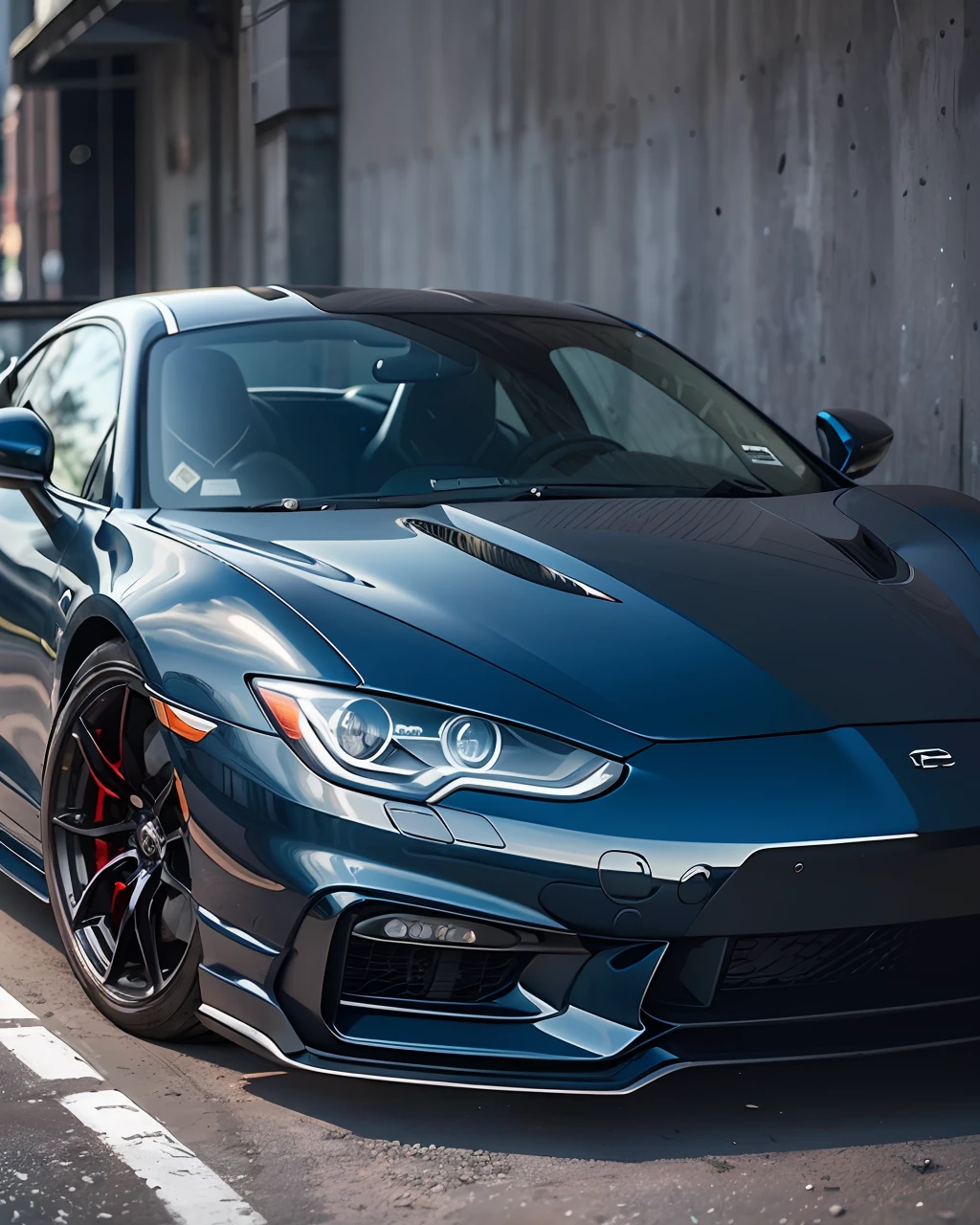 ((Best Quality)), ((Masterpiece)), (Detailed: 1.4) A navy blue sports car against a dark navy blue background, Photo taken with a Sony Mirrorless Camera, DSLR, 50mm f/2.8 lens, Ultra Detailed, 8k , - -v4 --auto --s2