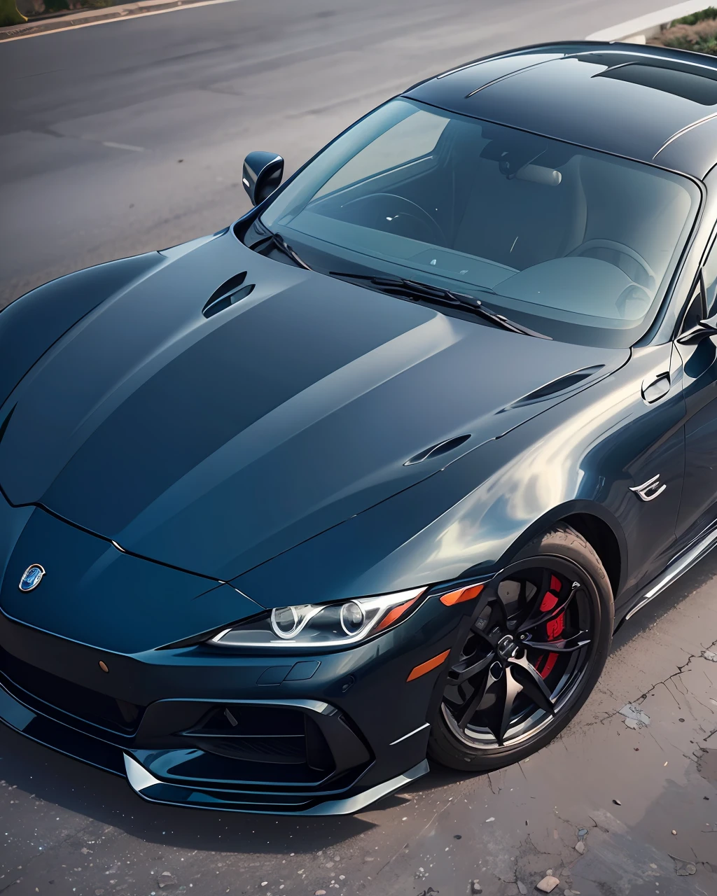 ((Best Quality)), ((Masterpiece)), (Detailed: 1.4) A navy blue sports car against a dark navy blue background, Photo taken with a Sony Mirrorless Camera, DSLR, 50mm f/2.8 lens, Ultra Detailed, 8k , - -v4 --auto --s2