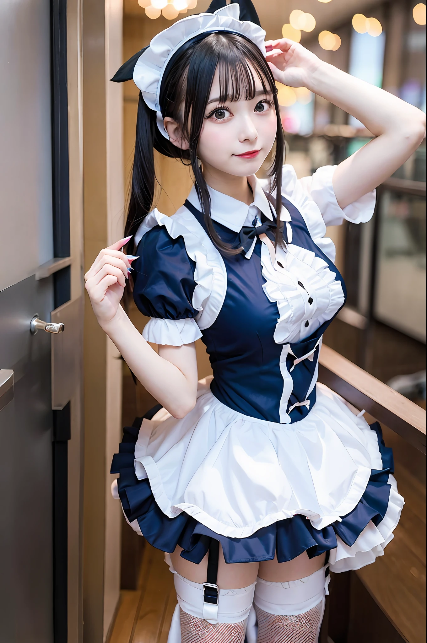 arafed image of a woman dressed in a maid outfit, rem rezero, anime girl cosplay, anime cosplay, cosplay, cosplay photo, cosplayer, hatsune miku cosplay, anime girl in a maid costume, cosplay of a catboy! maid! dress, short blue haired woman, full-cosplay, professional cosplay, anime girl in real life, perfect android girl