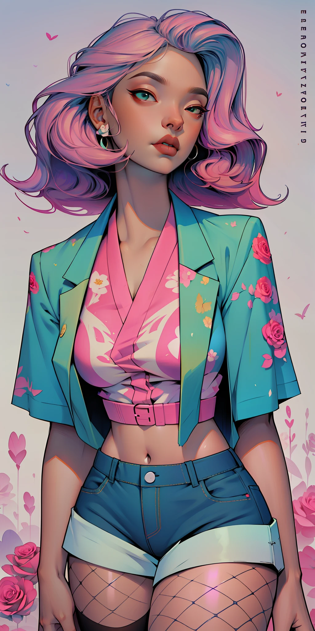 Background, In chic boho style, in a cafe, Ice cream print, multi-colored neon lights, neon garlands, rose hair, mixed-language_SMS, Japanese graffiti, (beautiful and clear background:1.2),, fantastic paintings ,graffit style, highly detail eyes , underwear, lace, latex, Pink, Purple, mint, Blue, Yellow, belve, lavender hair, Skull Print, Skull tattoo, Loving, Love, ultra detail hair, Masterpiece, Best Quality, highly quality, A high resolution, detail enhancement, ((most beautiful image in the world)), Masterpiece, Best Quality, highly quality, A high resolution, detail enhancement, ((most beautiful image ), Shiny pink degrade hair, ultra short fitted Stampa Flores, Rollers, fishnet pantyhose, short denim shorts, art by stjepan sejic, art by j scott campbell, Artist Guillem March, art by citemer liu, 4k, A high resolution, comic book character, comic, high quality detailed, style of ::2.0 comix illustration style,tatoon style, highly quality, A high resolution, detail enhancement, 8K, HD, Best Quality, highly quality, A high resolution, detail enhancement, 8K, HDR, sharp-focus, Ultra Detailed, perfect lighting, Curvy Body, Lush breasts, Curvy hips