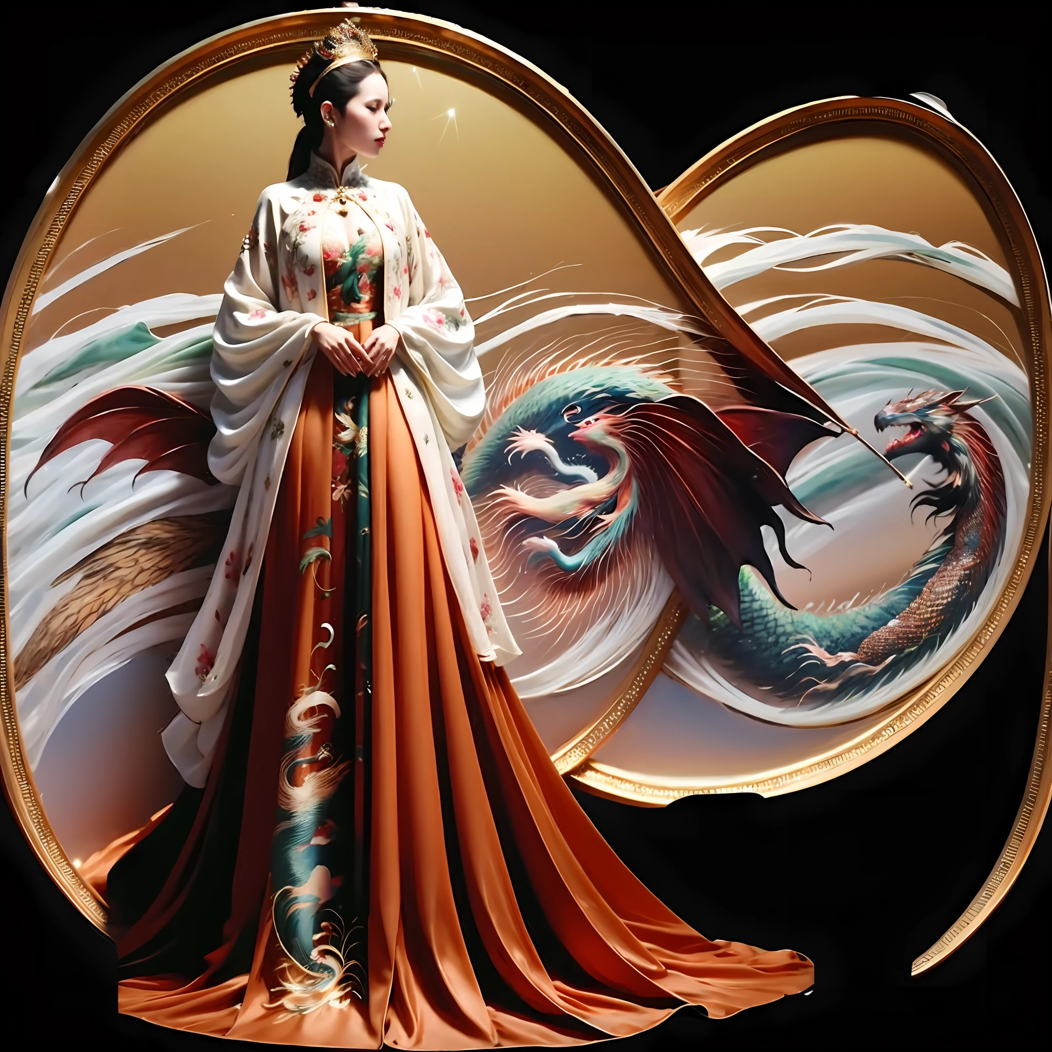 uma mulher, vestido longo, half dragon
