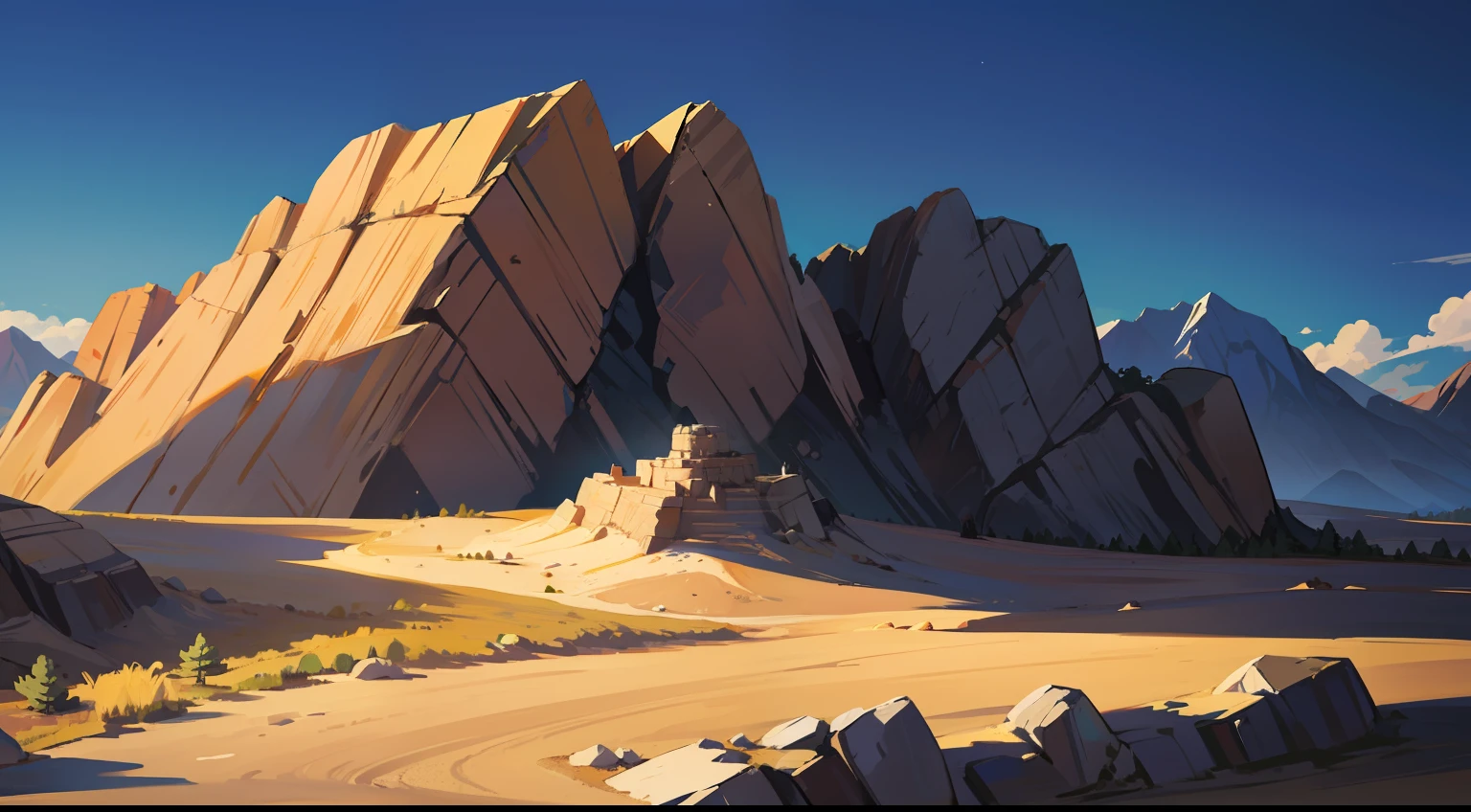There is a mountain of high rock in the middle of the desert, escenario Dragon Ball, Rock Mountains, rocas altas,