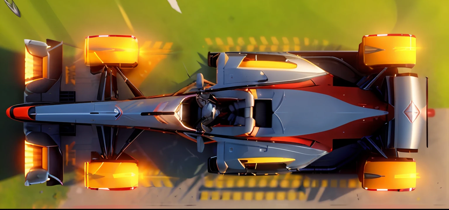 A red and black race car，There are yellow stripes on the front, top - view, isometric view from behind, Top-down view, top - down view, 2 0 2 1 formula 1 audi car, formula one car, overhead birdseye view, 2 d overhead view, isometric top down left view, forward facing angle, F11:6，3 d render stylized, cute 3 d render, 《overwatch》Reinhardt, Nendoroid 3D, author：Lee Jeon-suk, stylized 3d render, super detailed render, high res render, advanced digital chibi art, rendered in redshift, high quality rendering，sunsight，During the day，Without background。8K