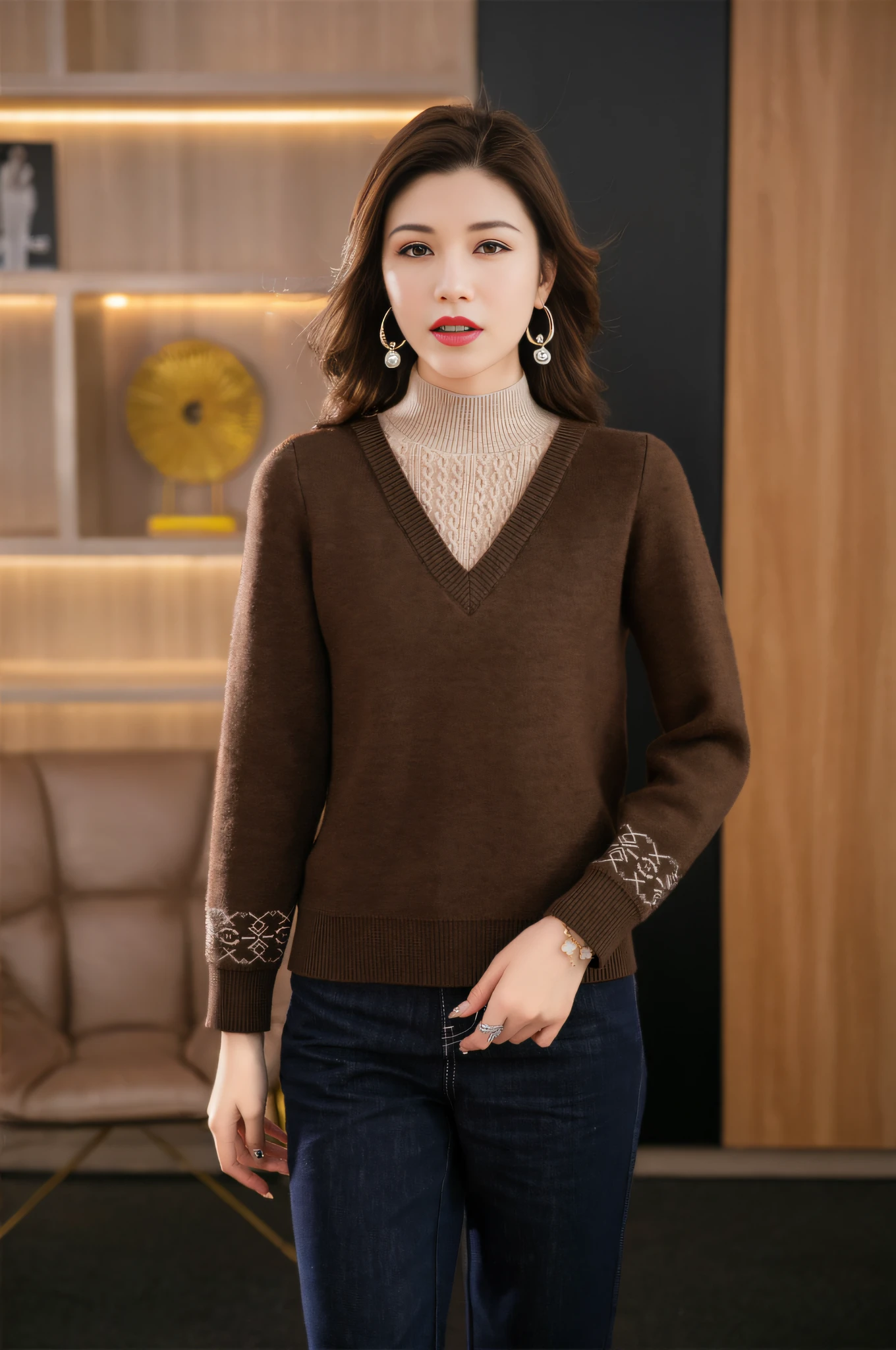 8K, Thirty Years Female, Temperament, Delicate Skin, Highly Detailed, Digital Photography, Surrealist Painting, Beautiful (Masterpiece, Side Light, Fine Beautiful Eyes: 1.2), Pretty, High Quality, Original Painting, Realistic Skin Details, Long Black Hair, Natural Light and Shadow, Clear Focus, Ultra Fine Face, Photo Realistic, Standing, High Detail, Cinematic Lighting, Ultra HD, Anatomically Correct, Best Quality, Fashion Clothing, Official Product Pictures, Product Introduction Photos,