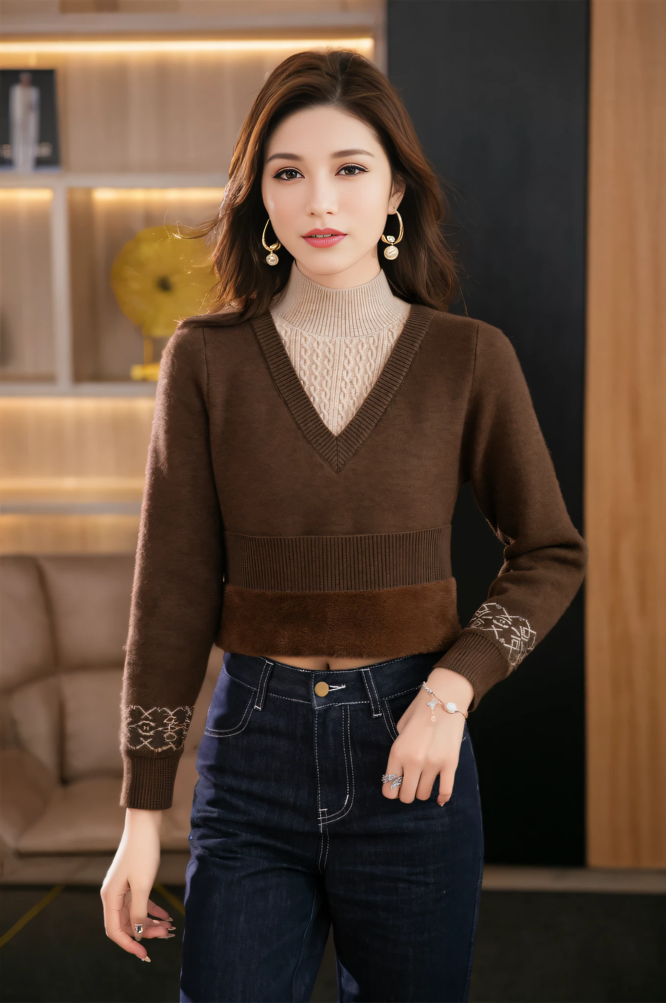 8K, Thirty Years Female, Temperament, Delicate Skin, Highly Detailed, Digital Photography, Surrealist Painting, Beautiful (Masterpiece, Side Light, Fine Beautiful Eyes: 1.2), Pretty, High Quality, Original Painting, Realistic Skin Details, Long Black Hair, Natural Light and Shadow, Clear Focus, Ultra Fine Face, Photo Realistic, Standing, High Detail, Cinematic Lighting, Ultra HD, Anatomically Correct, Best Quality, Fashion Clothing, Official Product Pictures, Product Introduction Photos,