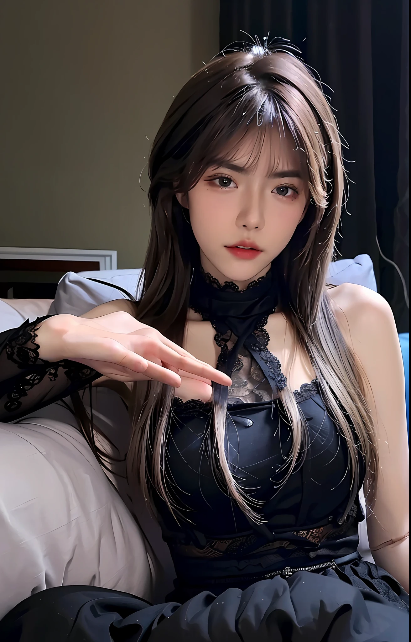 beste-Qualit、a masterpiece of、Super-High Resolution、(a photorealistic:1.4)、Raw photo、1girl in、((Black lace dress))、((tiny chest))