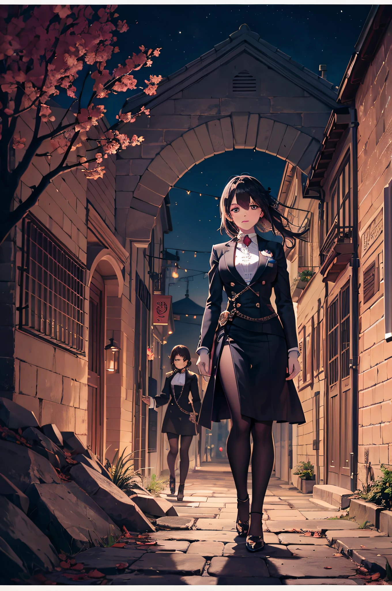 Obra maestra, La mejor calidad, Enfoque en solitario,fondo de pantalla extremadamente detallado de 8k CG Unity, ojos brillantes, Traje Gimp, Entonado, noche,ojos rosados, al aire libre, Paisaje, Staryuuki,