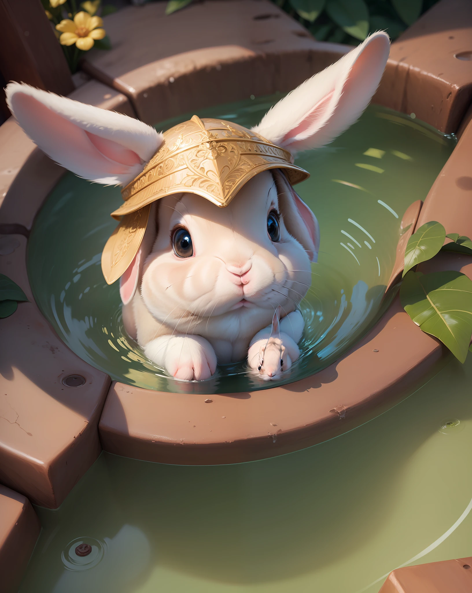 ((((rabbit))) cute puppy adorable disney style, intricate details, drowning in a stream --auto --s2