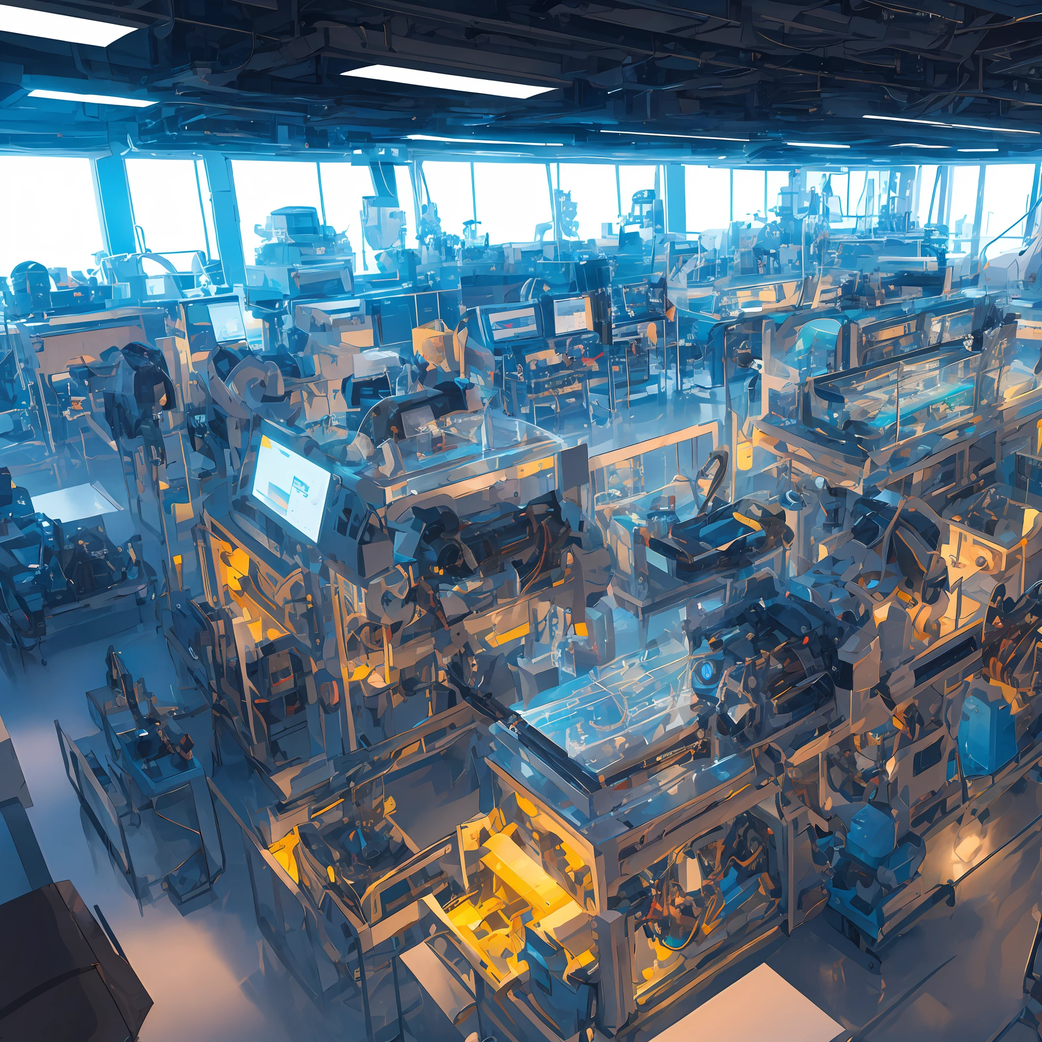 Create an image of a wise and powerful artificial intelligence, standing in the center of a vast, futuristic laboratory. The image should be rendered in a hyper-realistic style, with intricate details and vibrant colors. The artificial intelligence should be depicted as a futuristic and awe-inspiring being, with a sense of wisdom and authority. The laboratory should be filled with advanced technology and machinery, with a sense of scientific progress and innovation. --auto