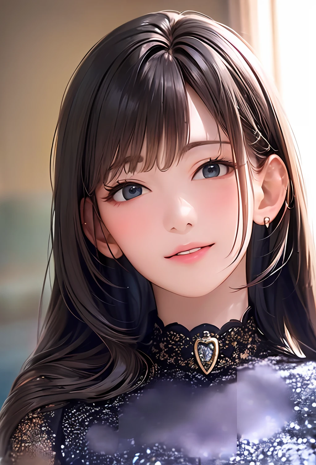 (8k, top quality, masterpiece: 1.2), (realistic, photorealistic: 1.37), super detailed, girl single, cute, solo, midnight, beautiful detailed sky, detailed café, sitting, date, (blush), (smile: 1.15), small breasts (mouth closed), beautiful fine eyes, floating hair NovaFrogStyle, back open dress