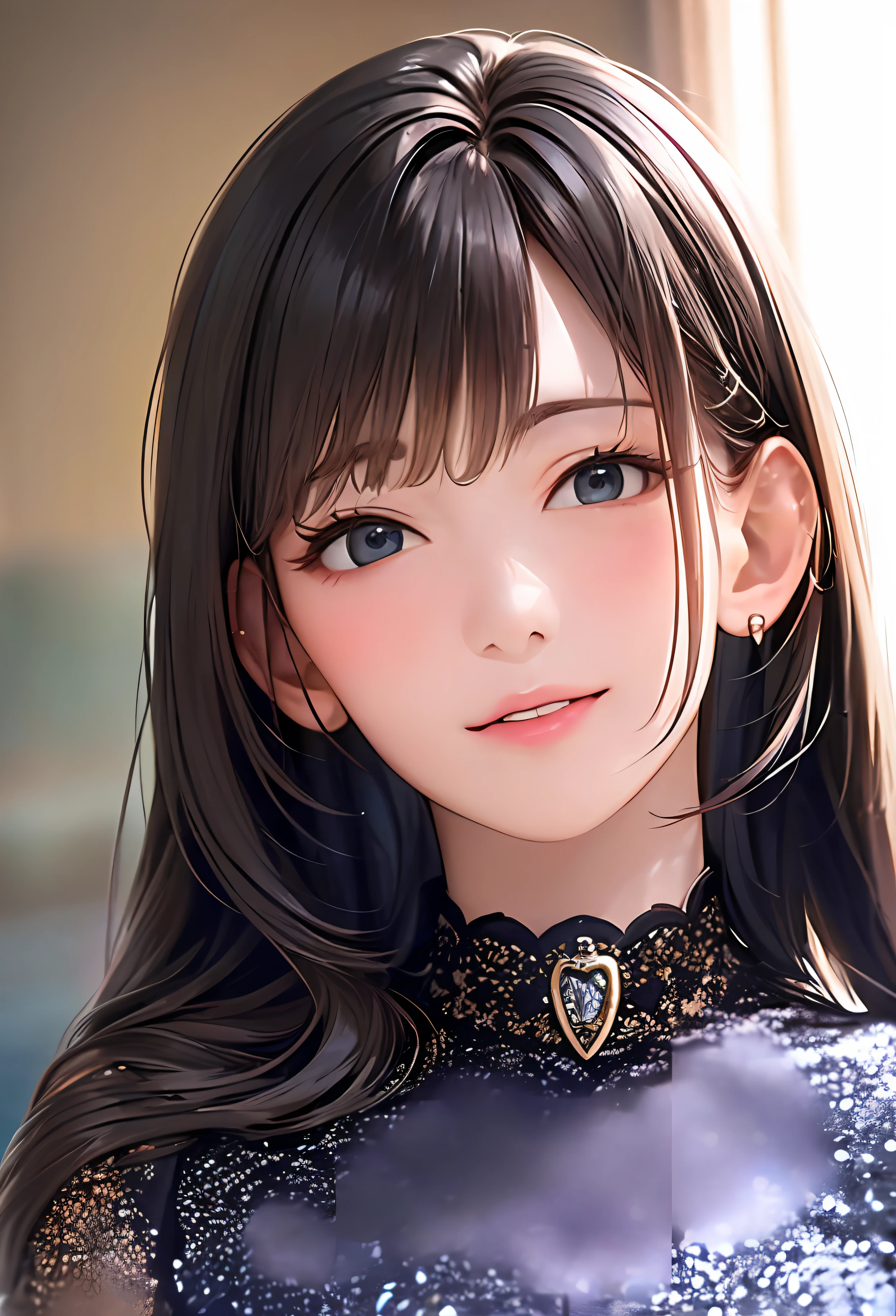 (8k, top quality, masterpiece: 1.2), (realistic, photorealistic: 1.37), super detailed, girl single, cute, solo, midnight, beautiful detailed sky, detailed café, sitting, date, (blush), (smile: 1.15), small breasts (mouth closed), beautiful fine eyes, floating hair NovaFrogStyle, back open dress
