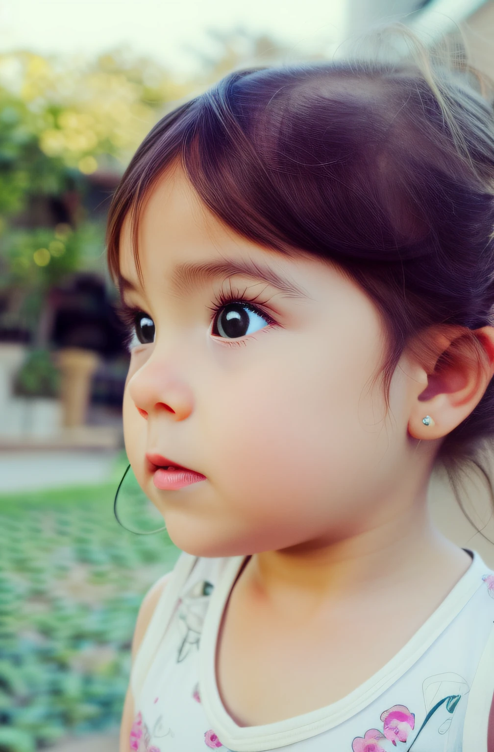 there is a  that is looking at something, tiny girl looking on, Retrato lateral de chica linda, ojos pensativos, cabello negro y ojos grandes, little kid, beautiful little girlano de un adorable, thoughtful expression, Cute little girl, linda jovair and large eyes, Retrato de 50 mm, Hermosos ojos grandes claros, 7 Retrato de 0 mm
