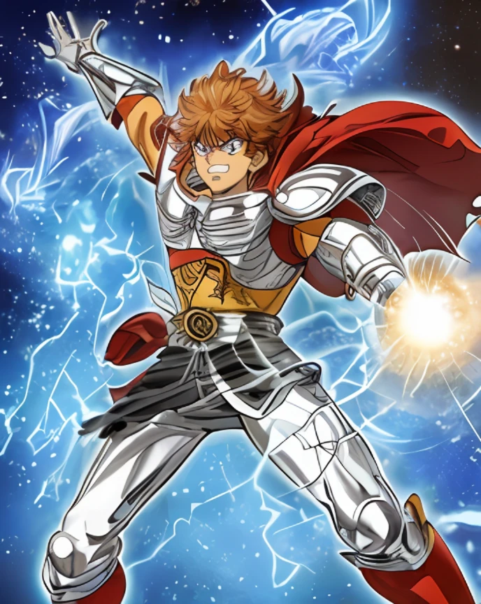 (Seya de Saint Seya), (unreal motor render Sao Seiya, Directed by: Okada Beisanjin), visual de anime, Arte Oficial, Obra-prima do anime, Getter Robo, an epic anime of a energy man, arte oficial altamente detalhada, Camada de anime, (((kentaro miura manga art style))), ((((rosto de anime, anatomicamente correto))))