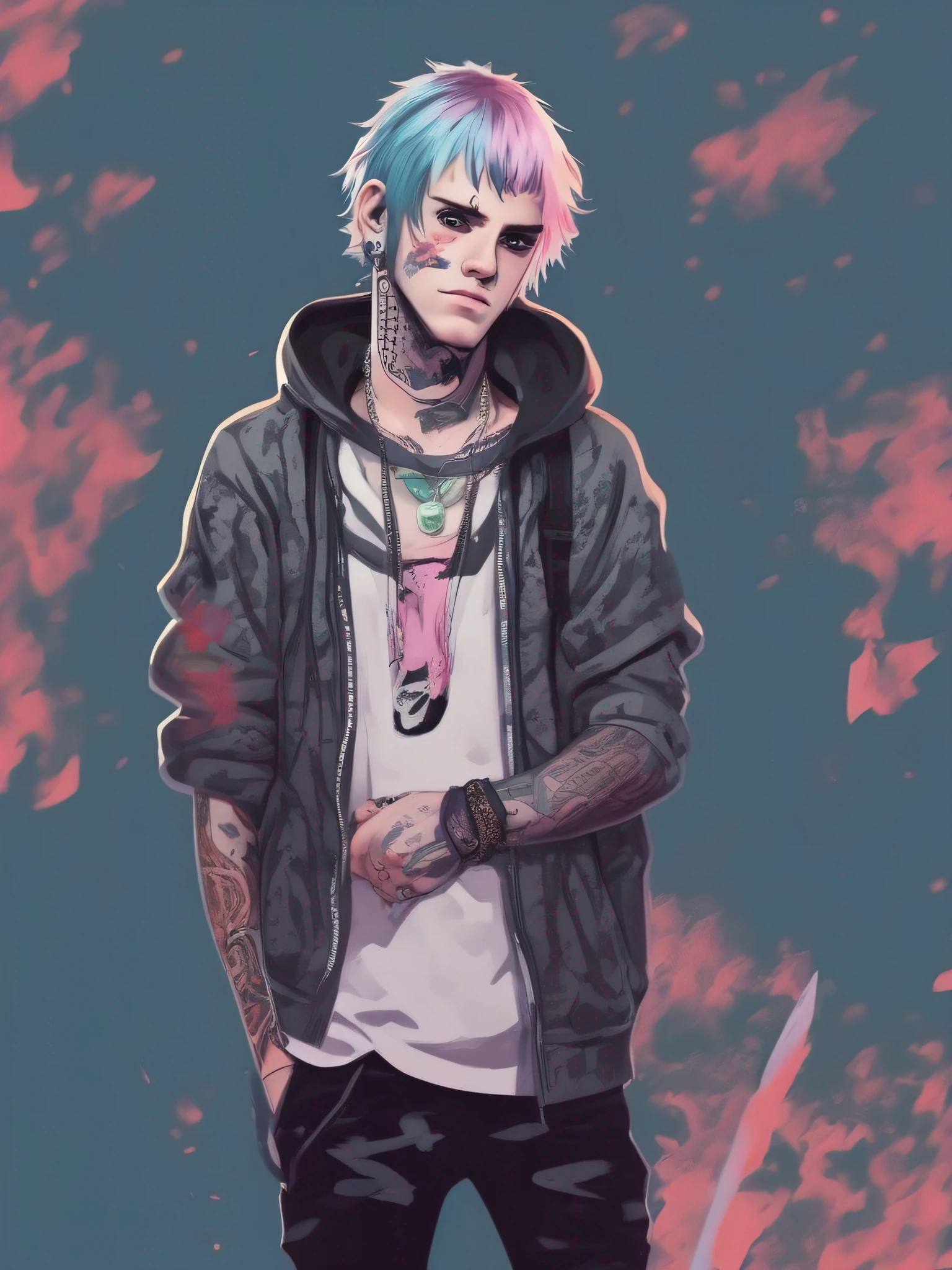 Estilo anime, cantor de lil peep, trapper ultradetalhes, papel de parede