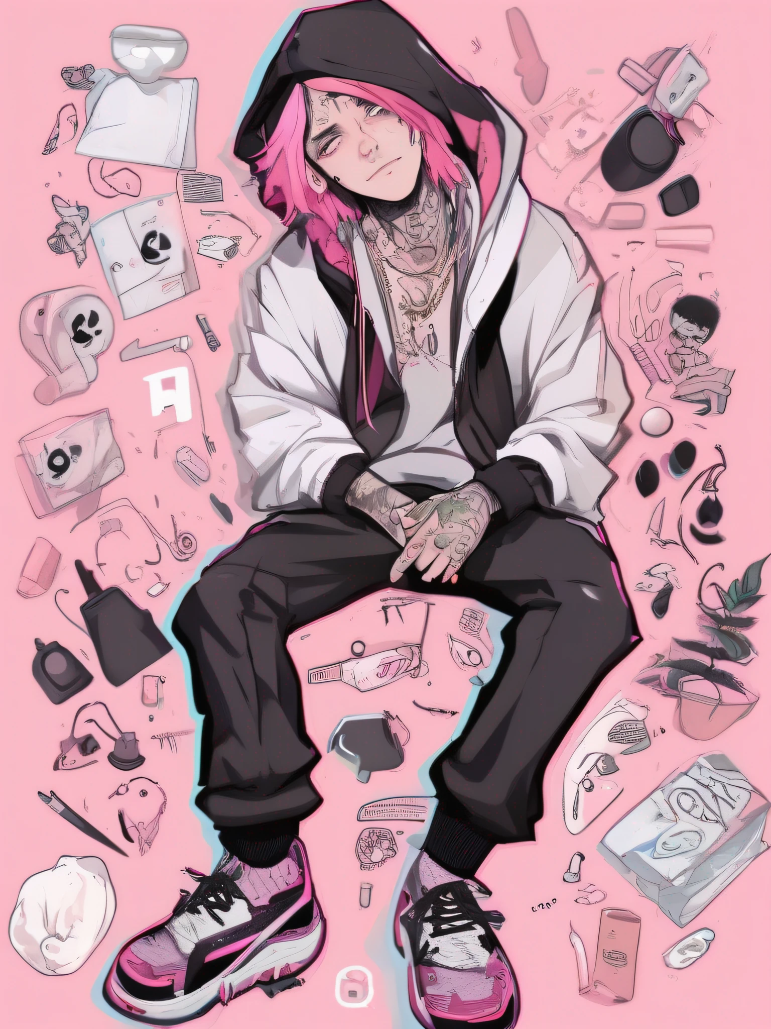 Estilo anime, cantor de lil peep, trapper ultradetalhes, papel de parede