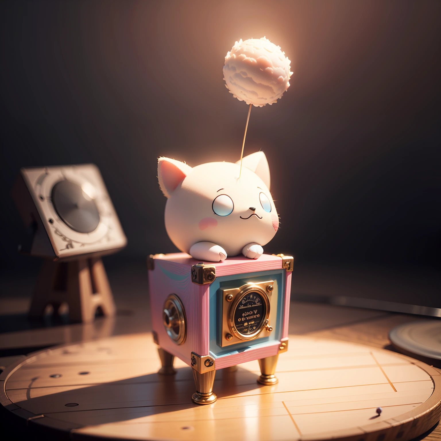 Tiny cute Music box, standing character, soft smooth lighting, soft pastel colors, skottie young, 3d blender render, polycount, modular constructivism, pop surrealism, physically based rendering, square image. --auto