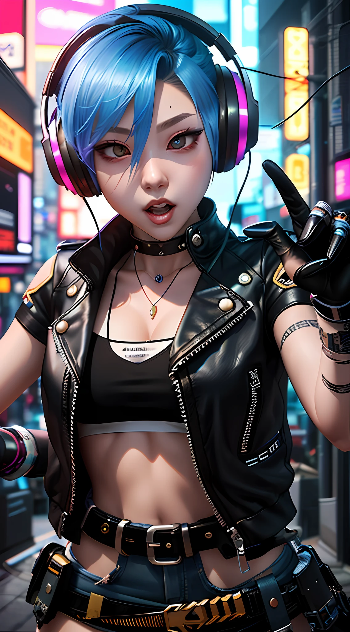 a close up of a woman in a leather outfit with headphones, digital cyberpunk anime art, digital cyberpunk - anime art, cyberpunk anime girl, extremely detailed artgerm, artwork in the style of guweiz, cyberpunk art style, oppai cyberpunk, female cyberpunk anime girl, dreamy cyberpunk girl, anime cyberpunk art, ross tran 8 k, cyberpunk vibesinsert text: ((When K-Pop Meets western 70's pop-rock!))insert text: ((When K-Pop Meets western 70's pop-rock!))