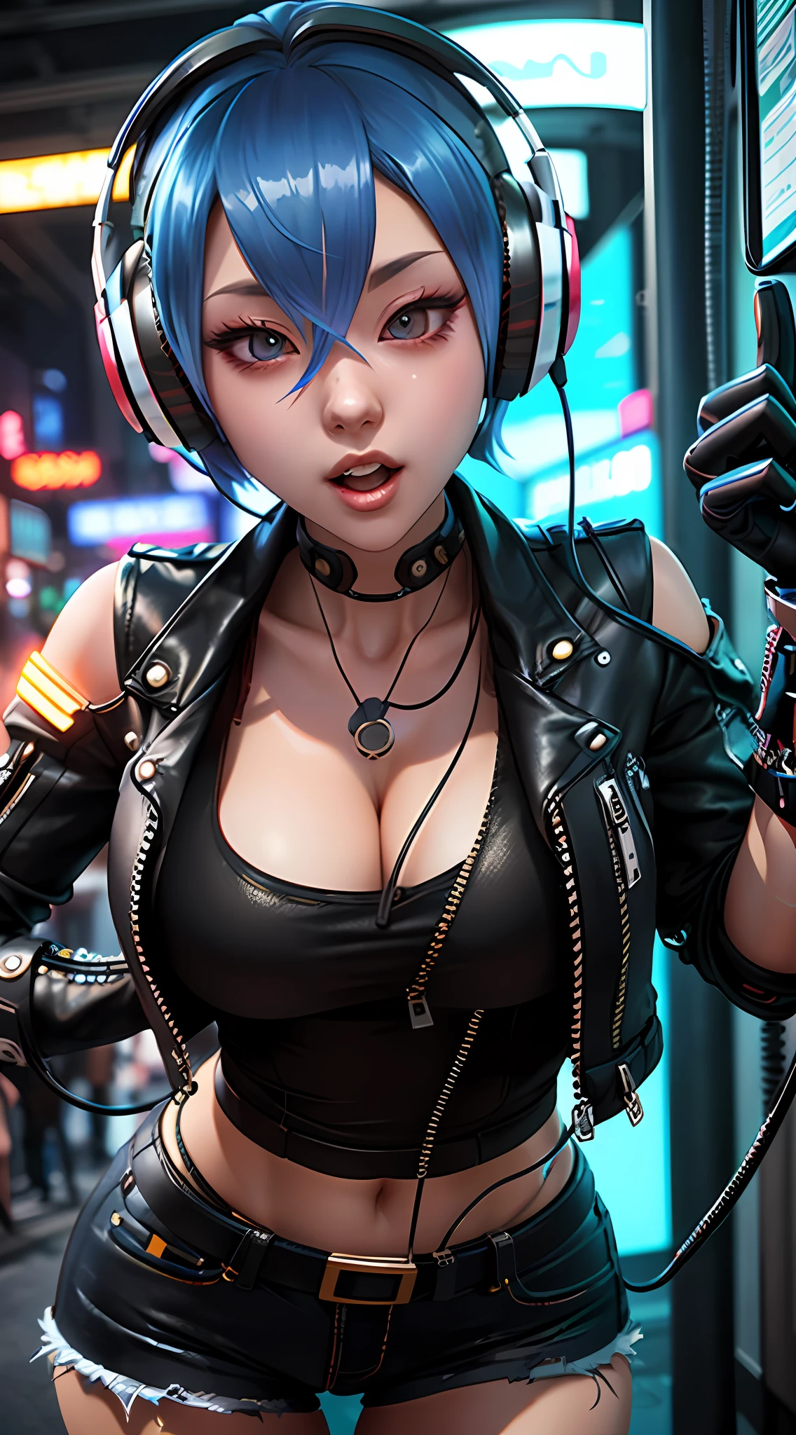 a close up of a woman in a leather outfit with headphones, digital cyberpunk anime art, digital cyberpunk - anime art, cyberpunk anime girl, extremely detailed artgerm, artwork in the style of guweiz, cyberpunk art style, oppai cyberpunk, female cyberpunk anime girl, dreamy cyberpunk girl, anime cyberpunk art, ross tran 8 k, cyberpunk vibesinsert text: ((When K-Pop Meets western 70's pop-rock!))insert text: ((When K-Pop Meets western 70's pop-rock!))