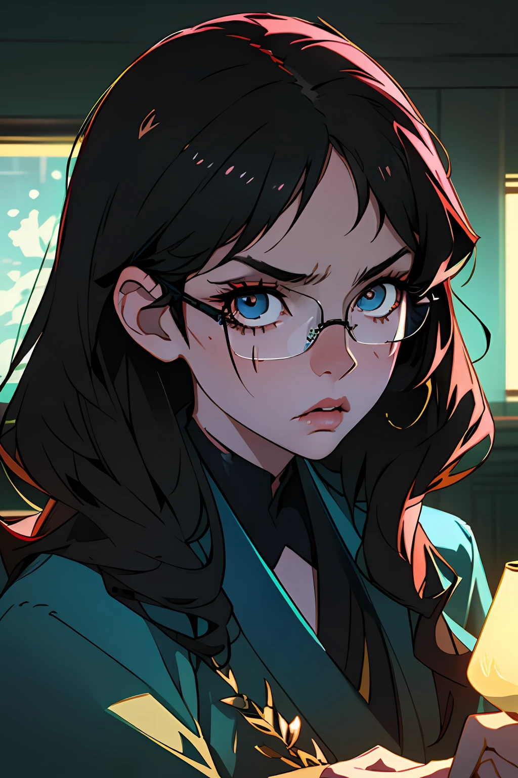 最好质量, um homem, short black hair, Japanese mestizo, European style of clothing, Young guy, Fashionable glasses, very handsome, hazel eyes, 19 years, scar on his left cheek, brooding, 8K, ray traced, university, Lectures in the background, looks at the viewer, male focus, luxurious, Depth of field: Cinematic lighting, Beautiful light, Cinematic shot