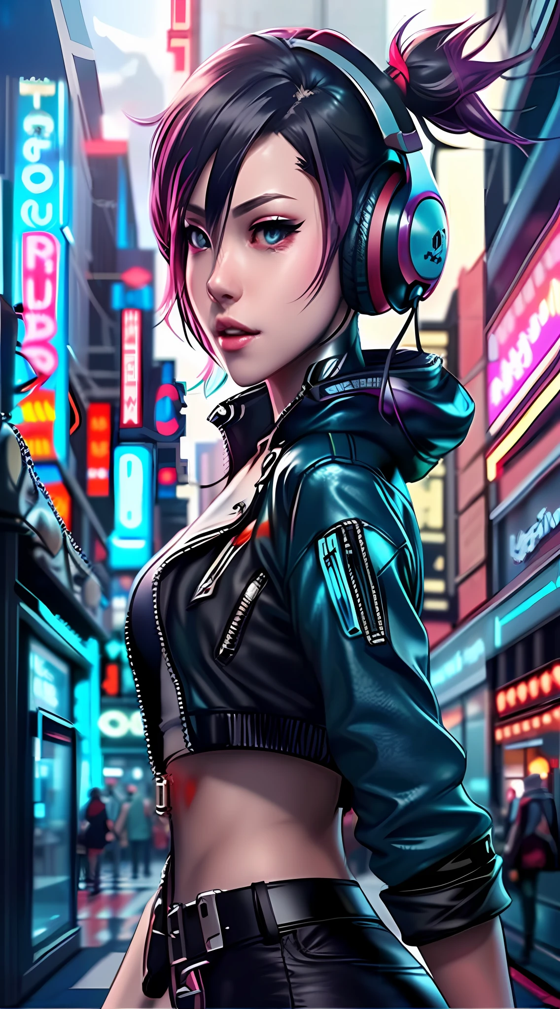 a close up of a woman in a leather outfit with headphones, digital cyberpunk anime art, digital cyberpunk - anime art, cyberpunk anime girl, extremely detailed artgerm, artwork in the style of guweiz, cyberpunk art style, oppai cyberpunk, female cyberpunk anime girl, dreamy cyberpunk girl, anime cyberpunk art, ross tran 8 k, cyberpunk vibesinsert text: ((When K-Pop Meets western 70's pop-rock!))insert text: ((When K-Pop Meets western 70's pop-rock!))
