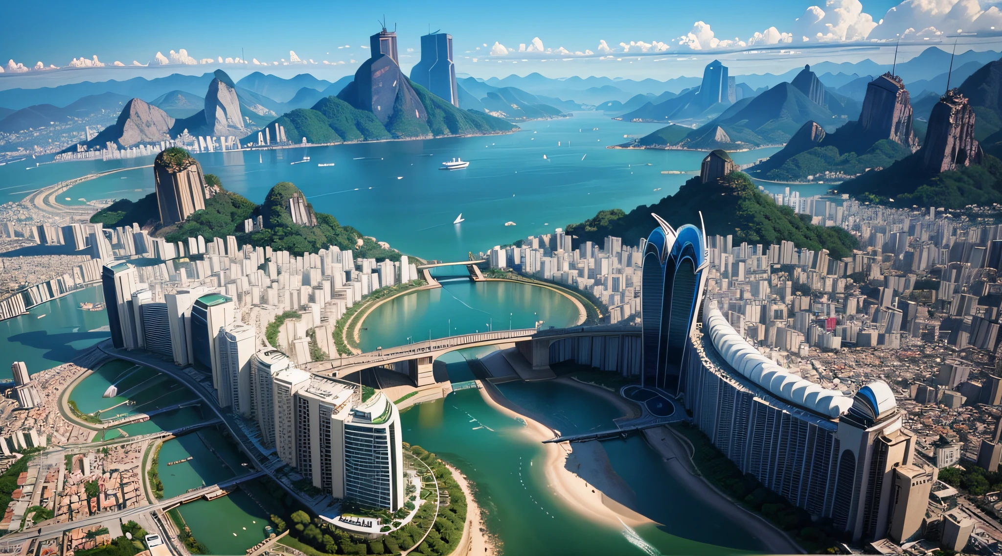 imagine como seria a cidade de Rio de Janeiro, Rio de Janeiro  daqui a 77 anos no futuro, no ano de 2100, com tecnologia de alto nivel cybecidade.