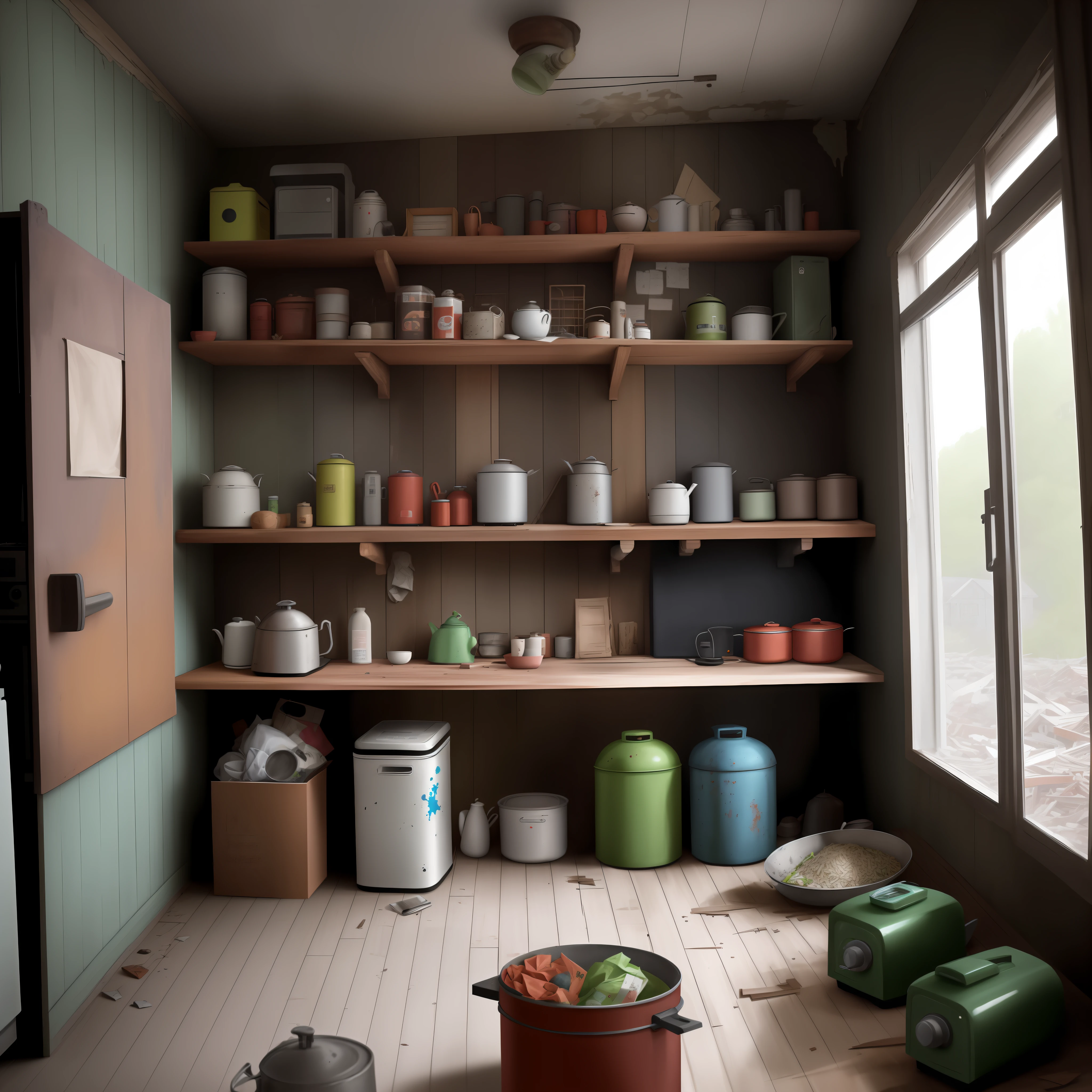 SeaArt Bot
05:38:37
Abandoned house、cuisine、pans、cookhouse、Apartments in Showa、Surreal and highly detailed illustrations、Image with objects very loaded、Viewpoint from below、Cracked floor、Walls with cracks、a trash can、wood wall、Rusty pipe、Wall pipe、Gray and dark walls、 Empty box、Old paper on the floor、Paint on damaged walls、Metal and rusty scrap、mechanicalparts(rusty、Brownish)、Dim lighting、Very dark landscape shadows、moisture、、wooden、Toys、cute little、Lots of green empty bottles、tableware、refrigeratory、kitchin、cookhouse、cupboard 、rice cooker
