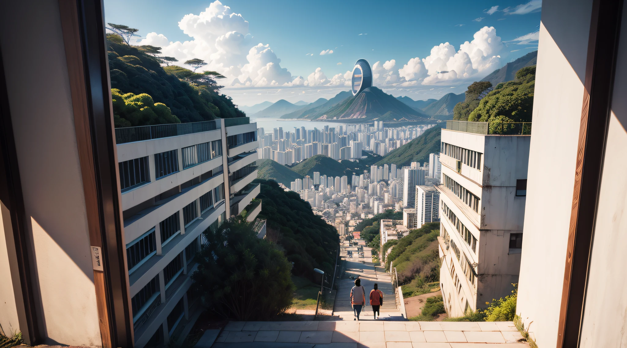 /imagine prompt: Uma fotografia em 35mm do Rio de Janeiro, em 2100, with a smart and technological city. Inspired by the urban style of Sebastião Salgado, a imagem captura tons de azul e cinza. Facial expressions reveal admiration and enthusiasm. The lighting is soft, destacando a harmonia entre a natureza e a arquitetura futurista. --v 5 --stylize 1000