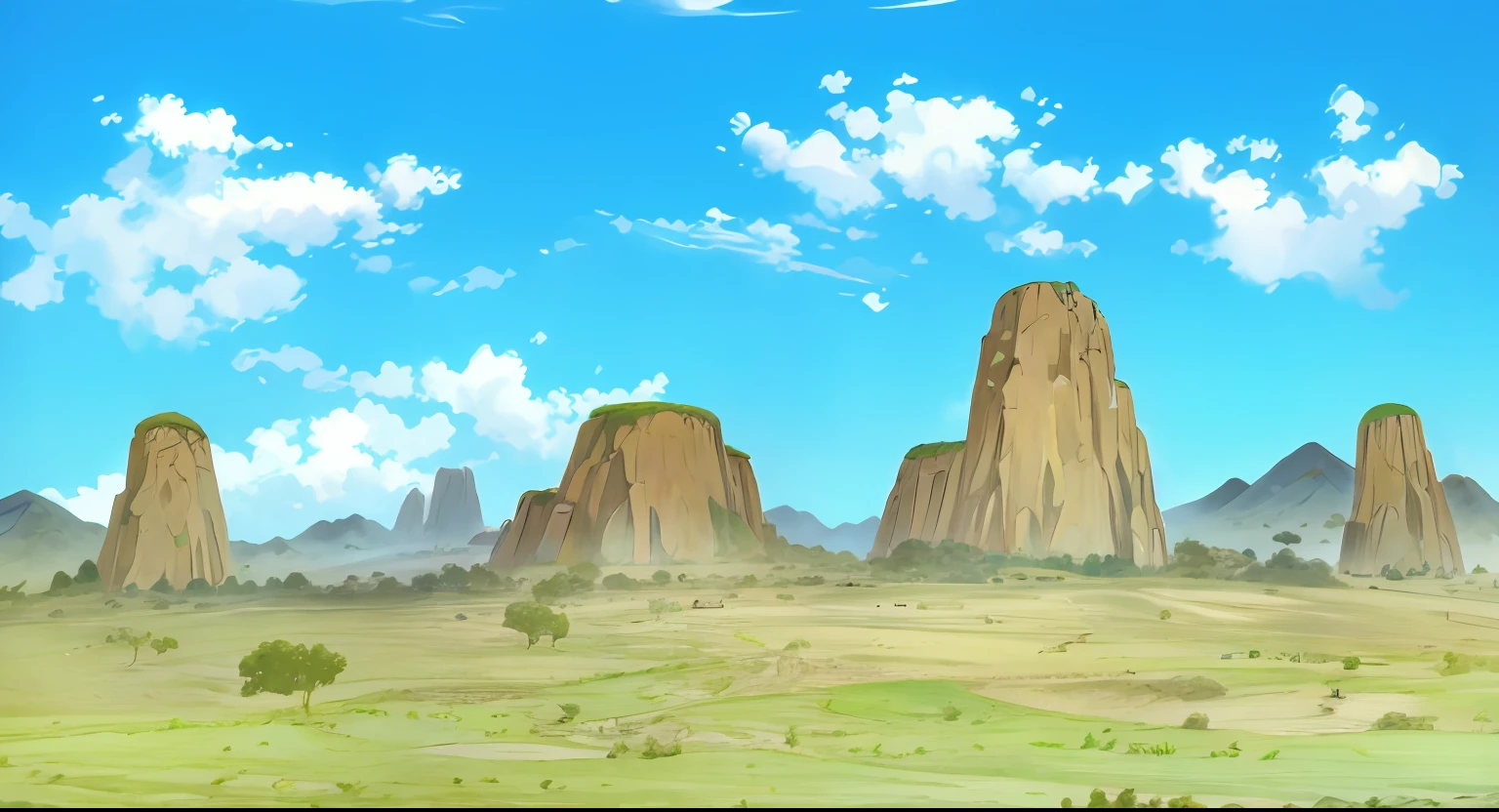 anime scene of a mountain range with a few rocks and a few trees, Paisaje anime, Paisaje rural del anime, Escenario de anime, paisaje gigantesco!, Hermoso escenario de anime, Arte de fondo del anime, Antecedentes de la aldea distante, Antecedentes del anime, an epic landscape, Paisaje de anime fondo de pantalla, scenic background, escena anime, vasto paisaje, detailed scenery —width 672, Arte conceptual de escenarios de anime