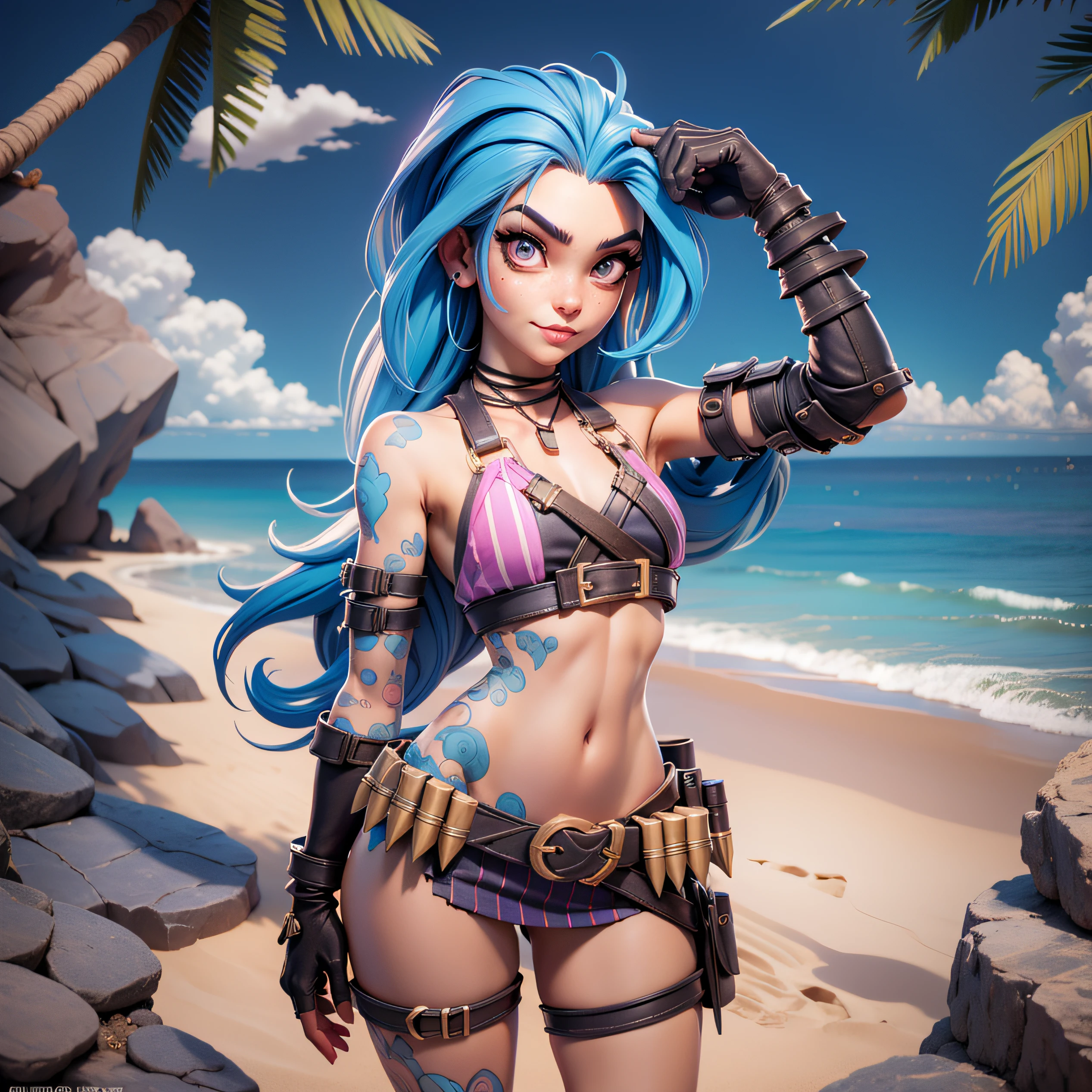 jinx de league of legend en la playa