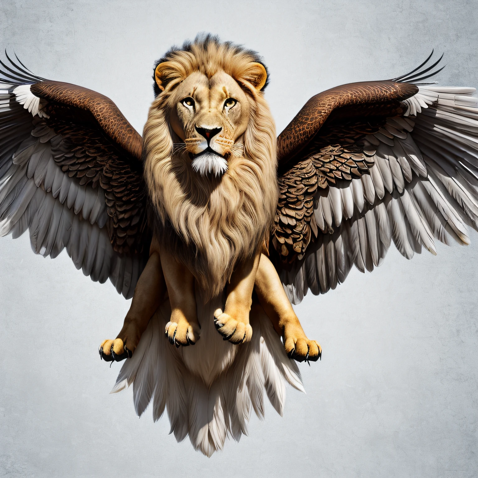 (pure white background,photo-realistic,ultra-realistic,highly detailed),(luminous,sparkling),four creatures from the bible:(Lion+Taurus+Man+Eagle),(flying),(sky,heavenly),(six wings),(eyes everywhere:1.2) --auto