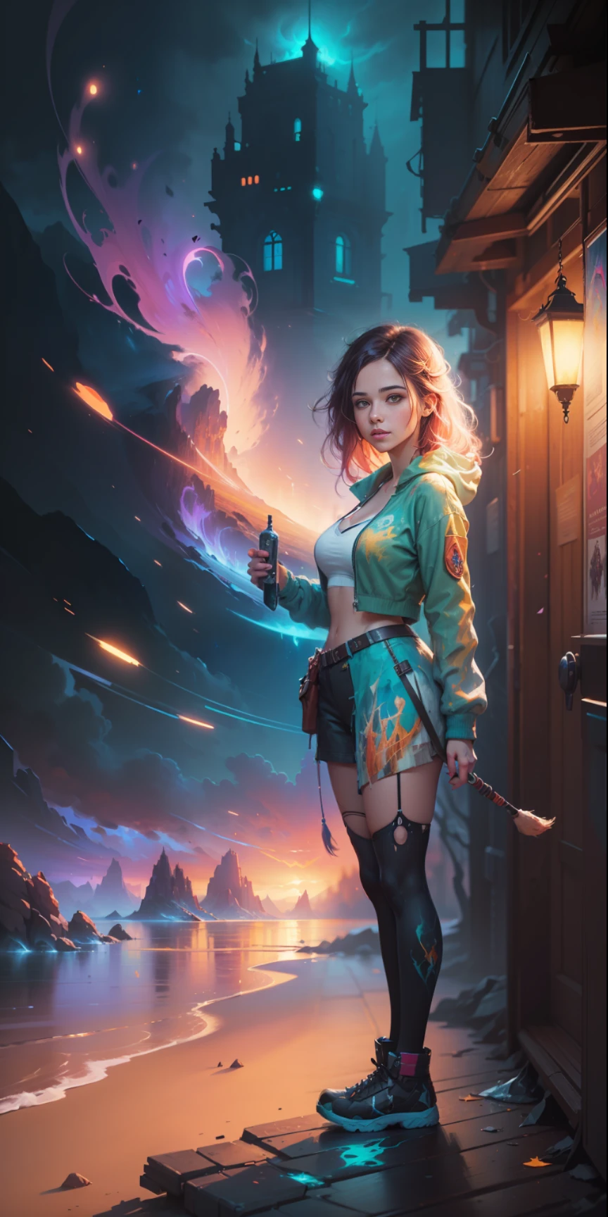 a gorgeous girl standing on sand wind in the hair, full length body shot,(((ultra warm bright pastel colors))), orange pink white colors, sharp focus, lut, ultra insane high resolution intricate textures, texture indentation, (((((Charlie Bowater, art by Alena Aenami, art by Albert Bierstadt, art by Carne Griffiths))))), luminism, light placement art, octane render, ultra intricately detailed, ultra maximalism, romanticism