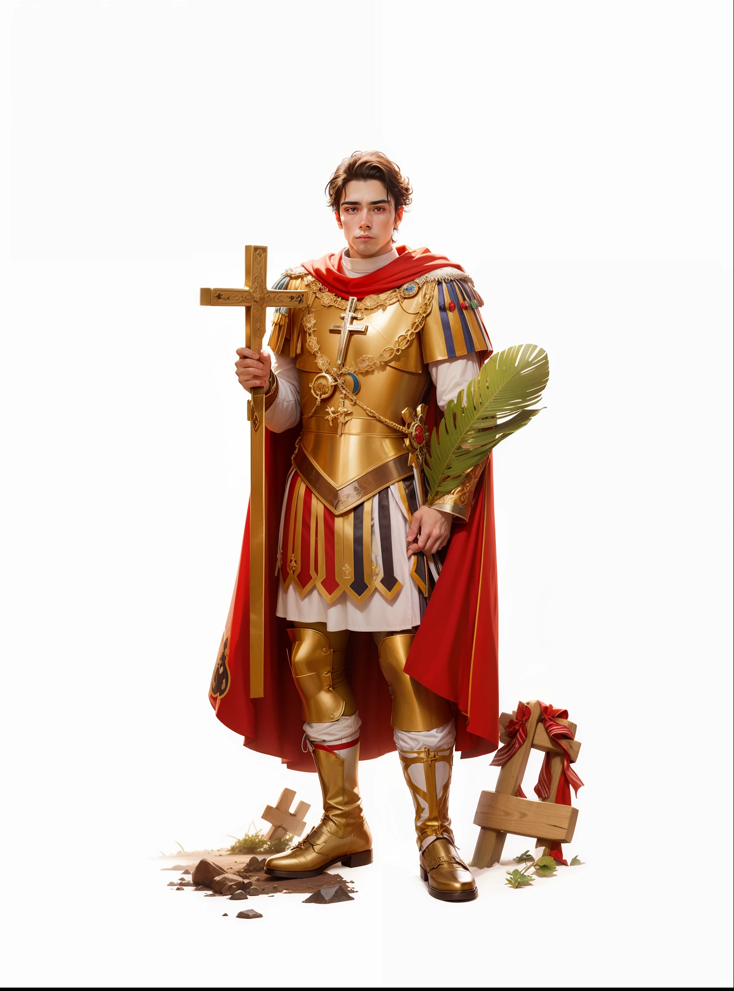 SANTO EXPEDITO, Catholic saint, Soldado romano JOVEM, CROSS ON RIGHT HAND, Realista, 8k ultra hd --auto