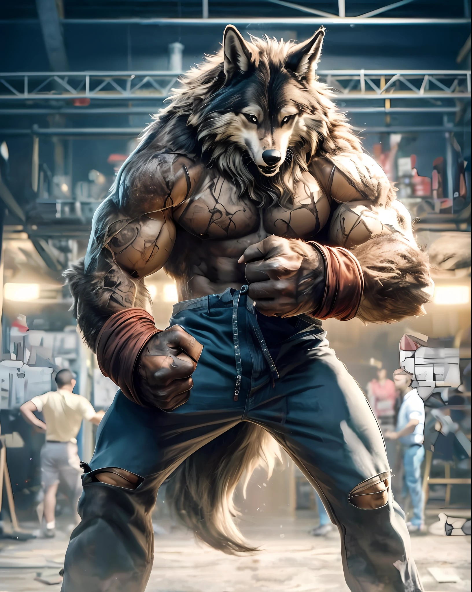Melhor qualidade, 8k, 32k, lobo, fundo academia,corpo perfeito, rosto ultra detalhado, , olhos detalhados