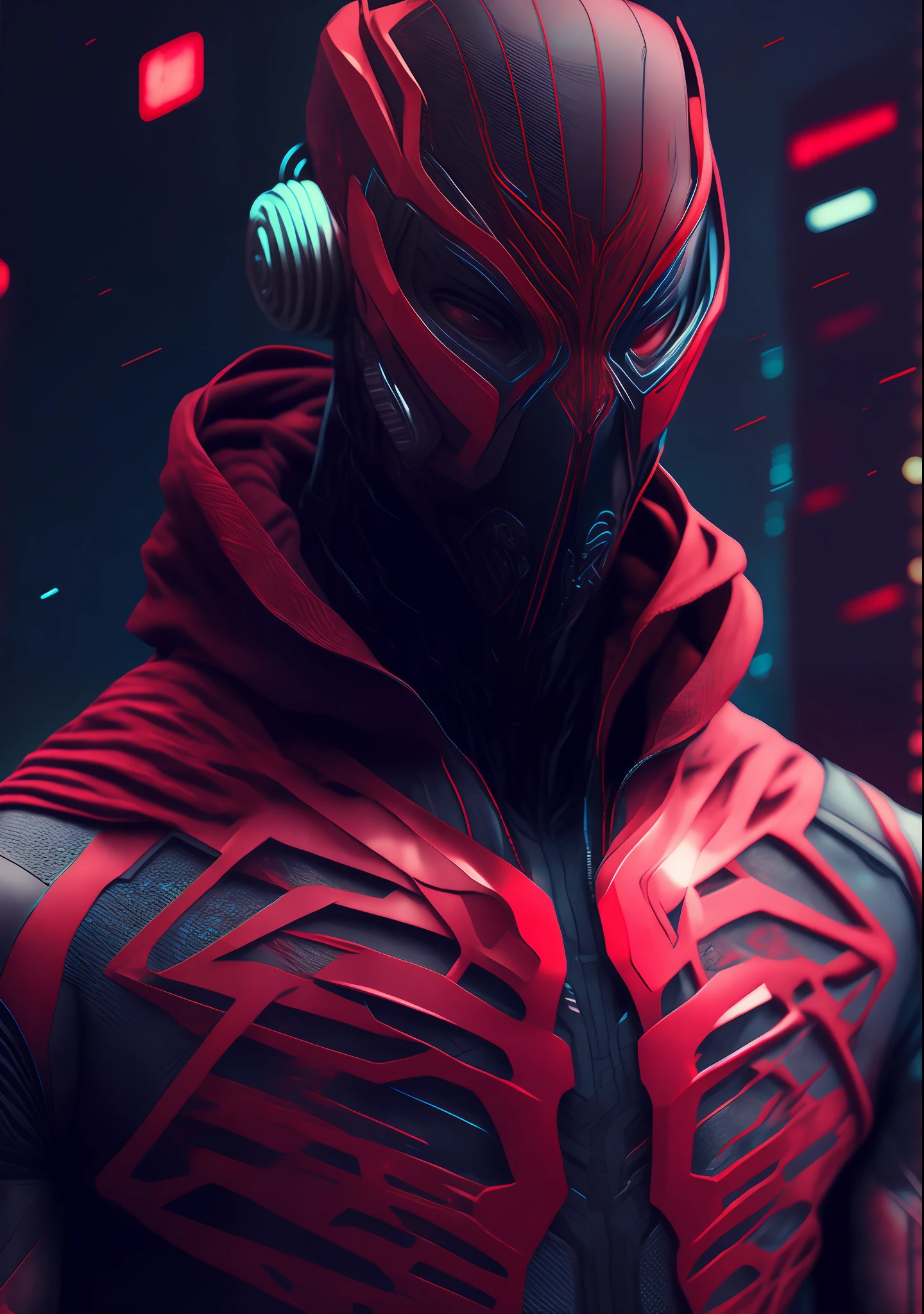 homem aranha, Cyberpunk,half mask and half 8k robot.