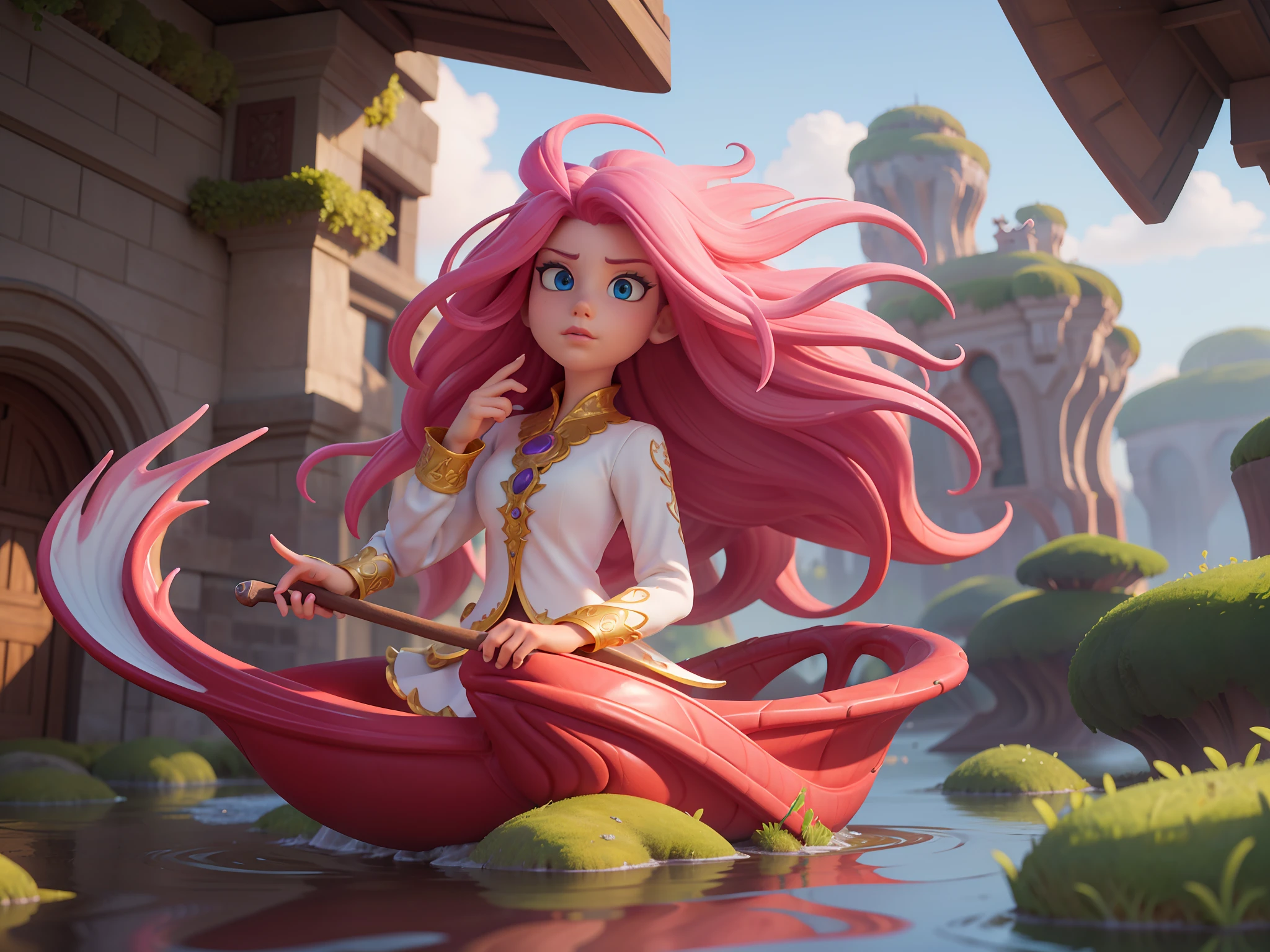 (masterpiece), (best quality), (ultra-detailed)gorgeous dragon, peaceful, innocent, tranquil, long flowing hair, liquid rococo fractal, fluid acrylic, pink hair, elegant gradients, intricate, octane render, depth, detailed eyes, incredibly detailed, hyperrealistic, WLOP, Rutkowski, fractal, in the style of Unreal Engine 5, realistic hyper-detail, is a high-definition illustration in 4K resolution, featuring highly detailed facial features and cartoon-style visuals.