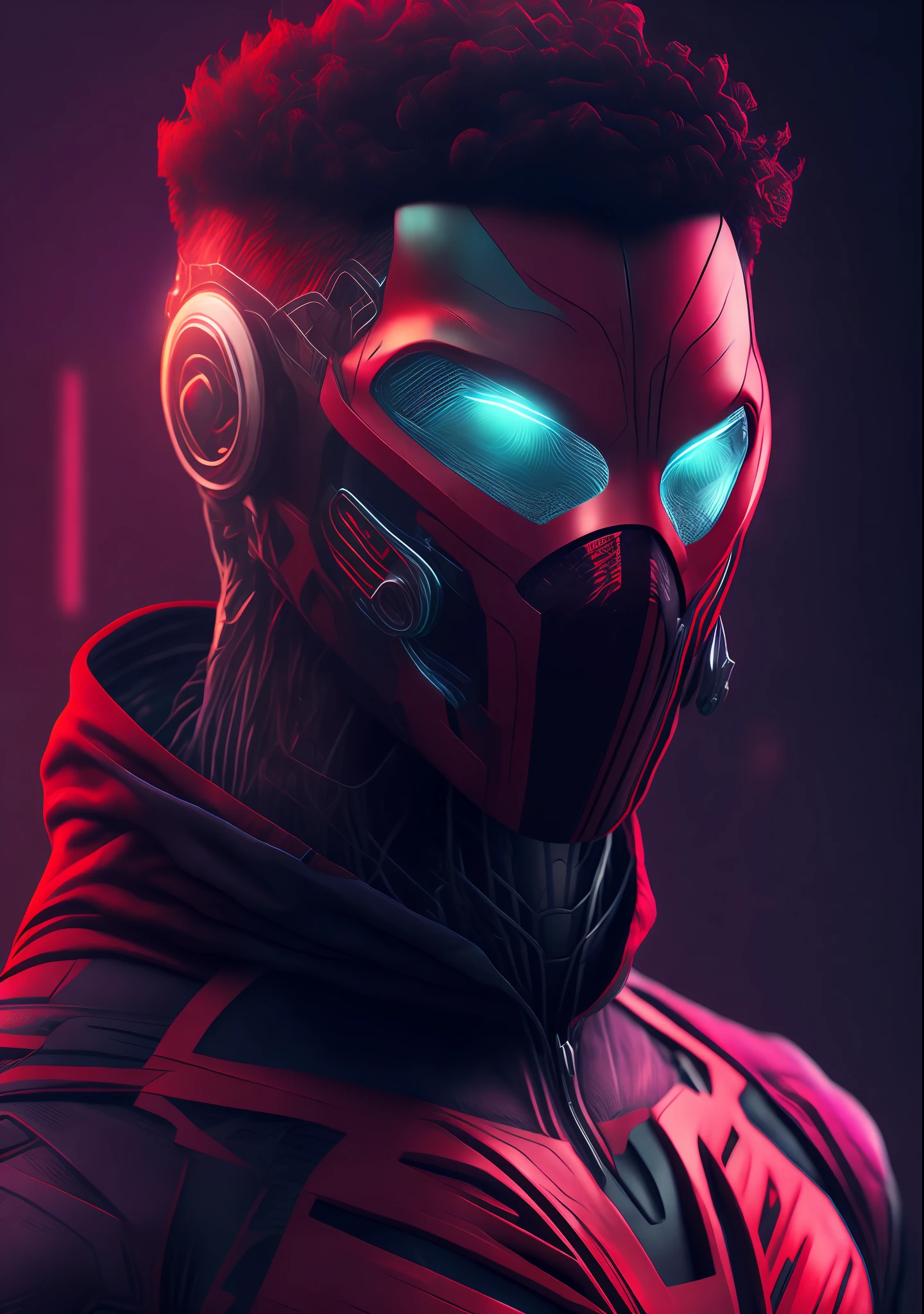 homem aranha, Cyberpunk,half mask and half 8k robot.