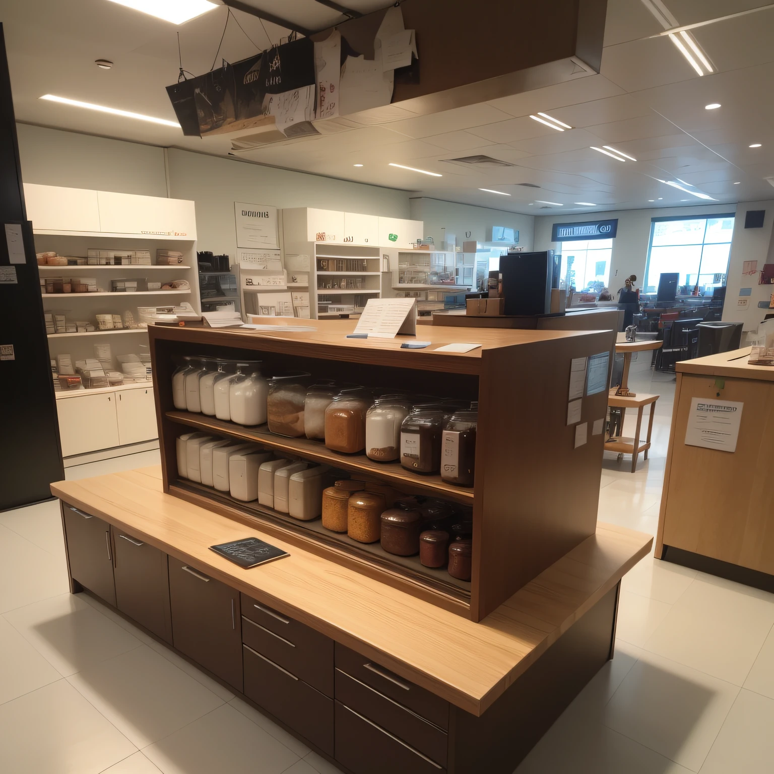 The showroom in the picture appears to be a kitchenware store with a variety of options. There are several countertops and cabinets exposed, all with LED ceiling lighting, dando um ar moderno e elegante ao ambiente. Nas bancadas e prateleiras, You can see several models of vibrantly colored pots, tanto em inox como em outros materiais. There are also many items made of wood, inox e silicone nas cores vermelha, preta e cinza, adding a touch of color and diversity to the space.

Furthermore, There are several Italian coffee makers of different sizes and models, suggesting a wide selection of products for the consumer to choose from. No geral, The showroom seems to be a dynamic and vibrant place to explore kitchenware options, with a variety of styles and materials to suit customer preferences. --auto