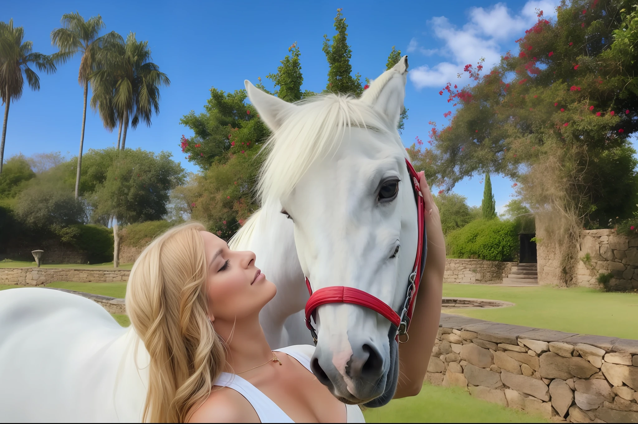 a woman stroking a white horse with her hand, mid-afternoon sun lighting, equine photo, film grain, professional magazine photography, equine photography, white horse, equine, an all white horse, beautiful!, portrait photo, amazing, with horse, photo taken, closeup photo, still photo, beautiful image, masterpiece, wonderful, beautiful serene horse, universal, picture taken, rich woman