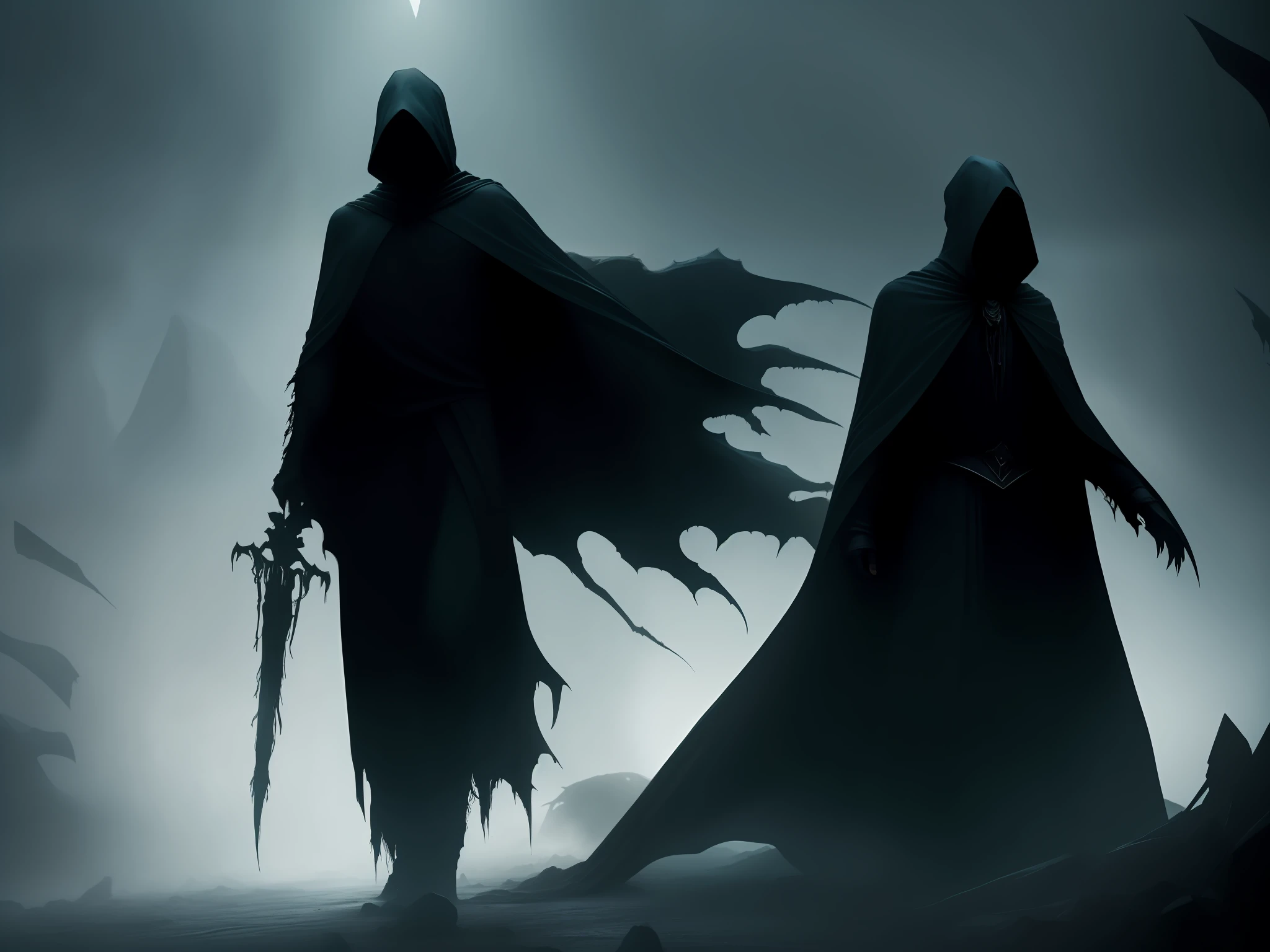 Dementor. Dark fantasy fashion, horror character, dark fairytale, rotten, horror, Volumetric lighting, atmospheric, cinematic lighting, dramatic, epic