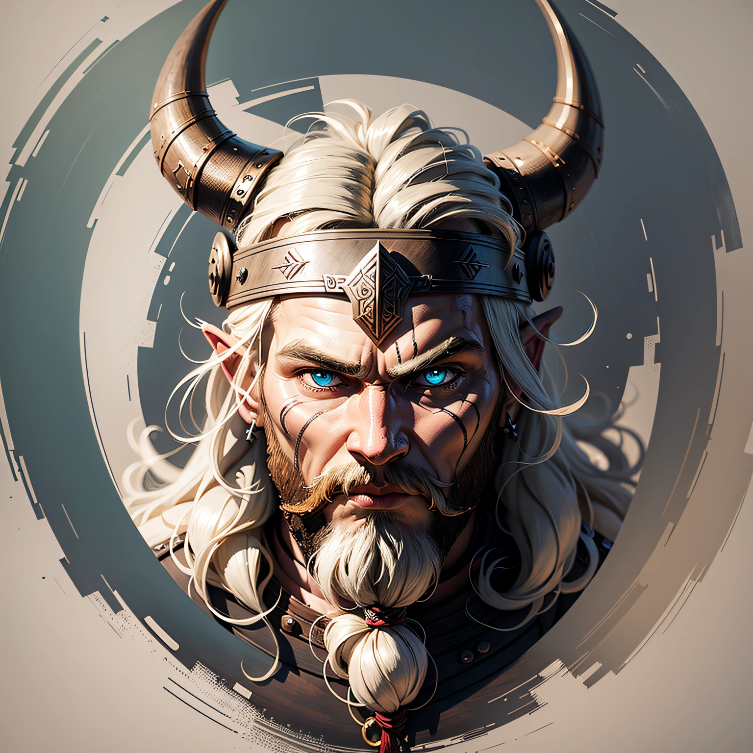 A clean and modern store logo with a white background, presented in a round format with a 1:1 size ratio. The logo showcases a Viking in a minimalist and sleek design, highlighting the Viking's noble expression, distinct facial features, and intricately patterned armor, Sculpture, porcelain figurine, --ar 1:1 --v 5 --auto