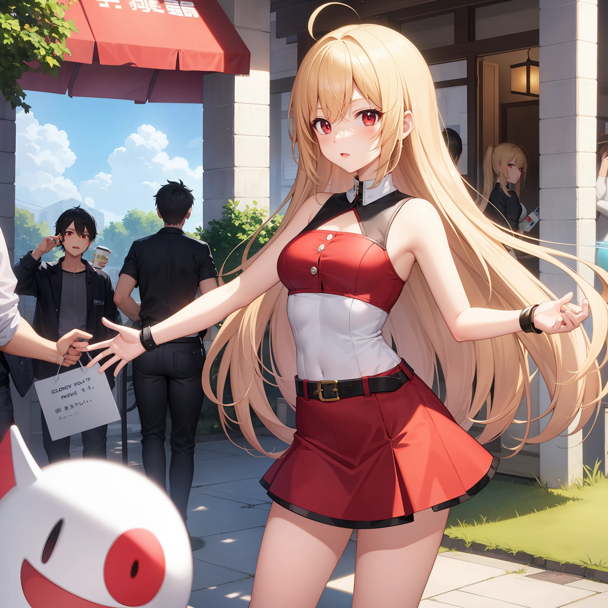 animated cartoon、Blonde girl、red eyes、soio、Sleeveless、western clothes