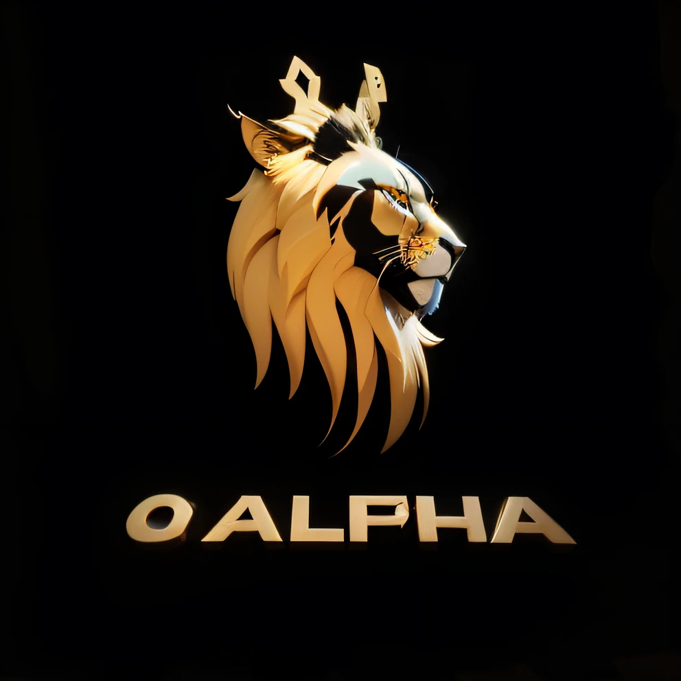 Mesma imagem, detalhes metalicos, Melhorar imagem com efeito 3D ultra realista, improve Lion design, e escrita (O ALPHA) 3D ultra realista, highest definition, Background in shiny marble --auto