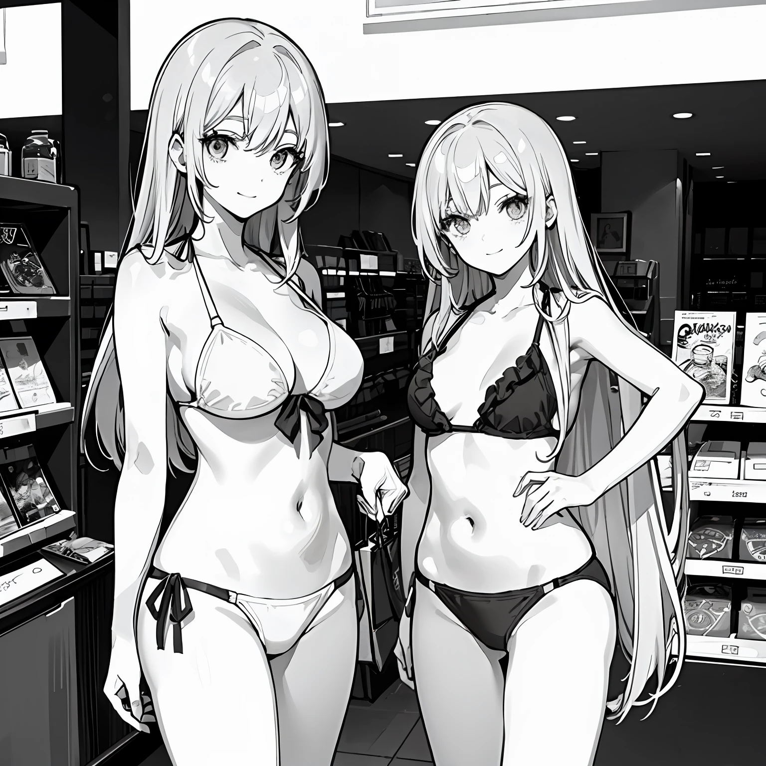 (shopping)1.5,anime style,(masterpiece)1.3,(school girls)1.3,(swimsuit shop)1.3,(Women's swimwear corner)1.4,(smile), (swimwear on display)1.4,,extremely delicate face,soft clean focus, realistic lighting and shading, (an extremely delicate and beautiful art)1.3, elegant, (muted colors)1.2,t,active,dynamism